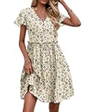 Summer Dress with Flutter Sleeves - Cotton Linen Beach A Line Casual Dress