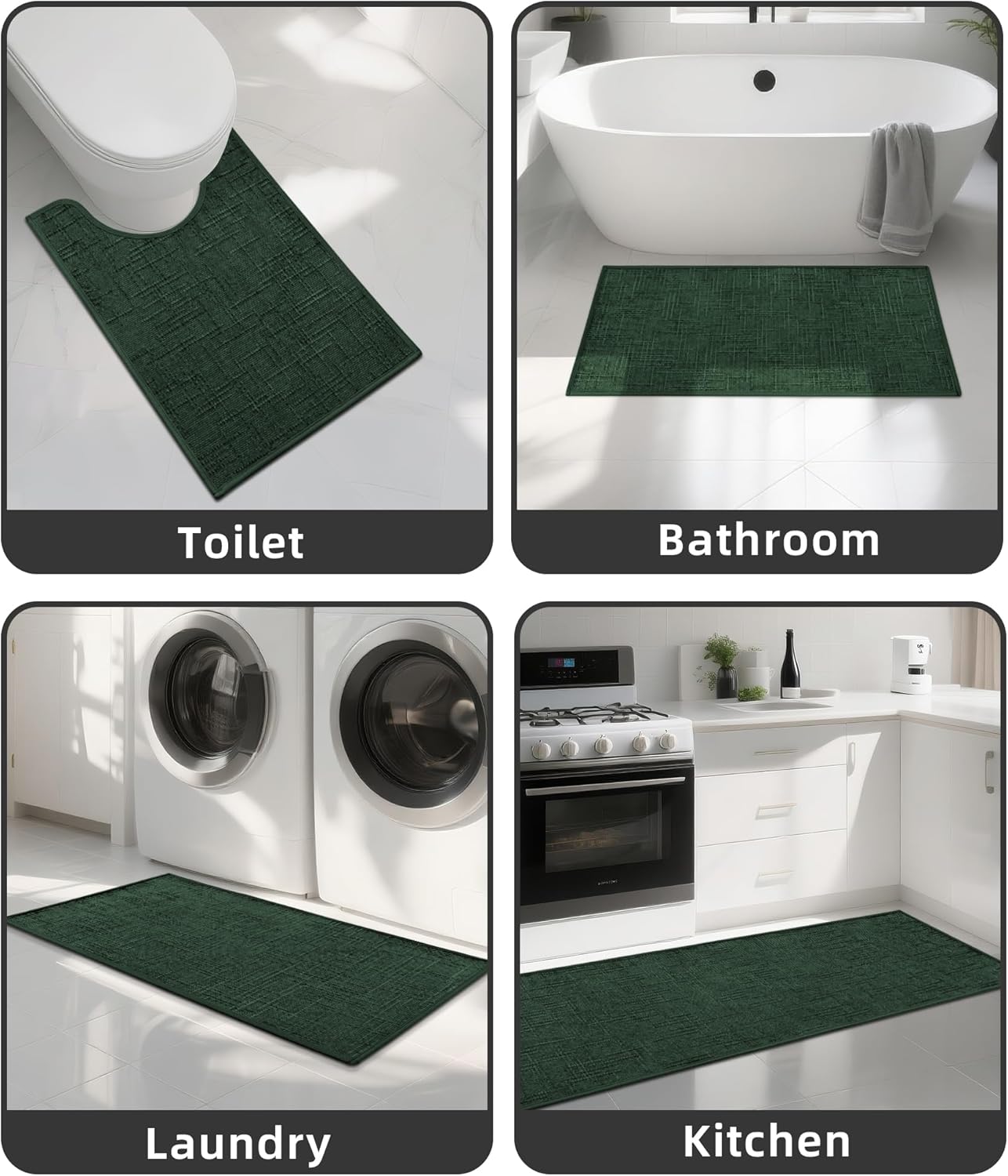 YIHOUSE Bathroom Rug Set 3 Piece Green, Non Slip Bath Mats Sets of 3 Quick Dry, Absorbent Washable Thin Bathroom Rugs Fit Under Door for Elder, Sink, Laundry - Image 7