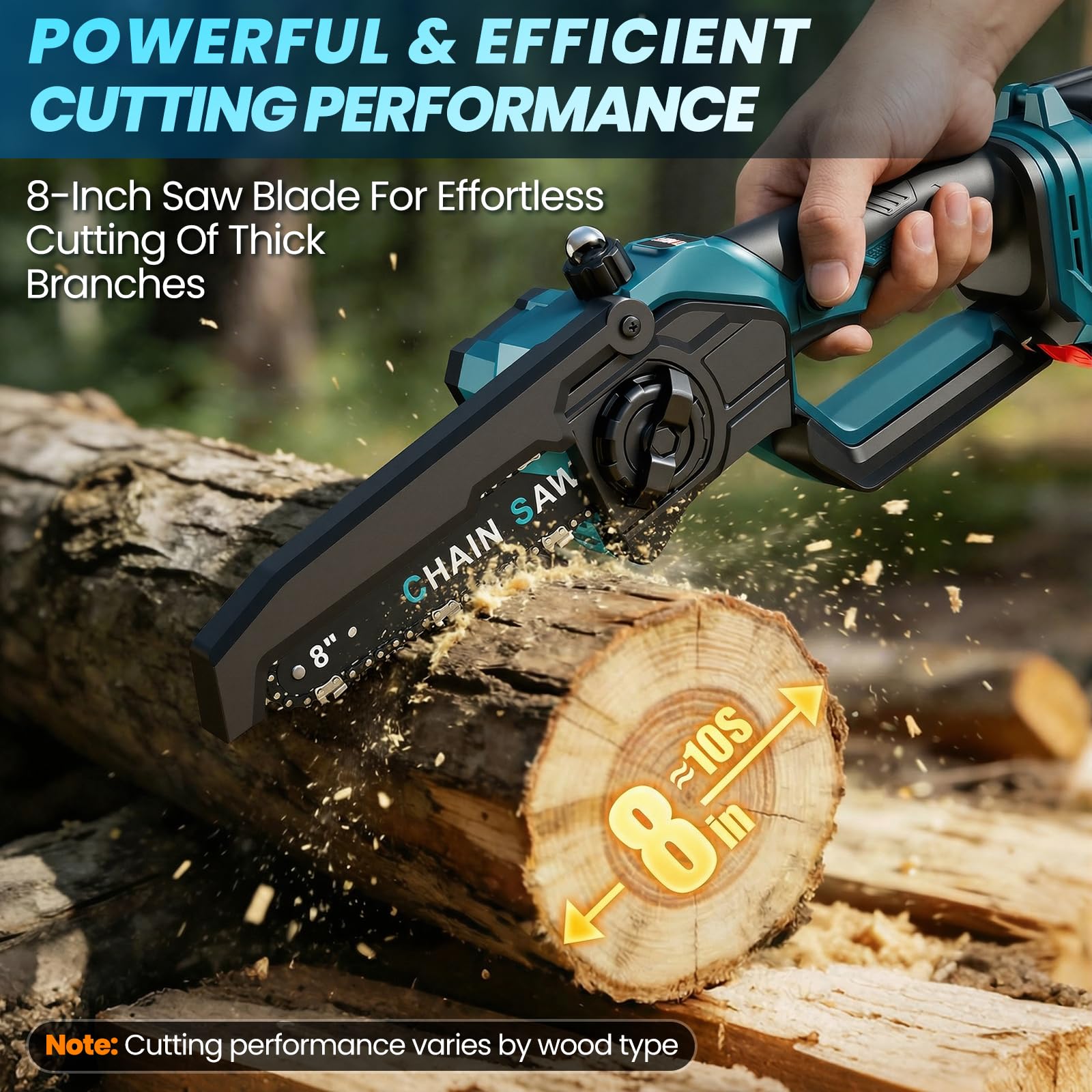 Anbull 2 w 1 elektryczna piła łańcuchowa na wysięgniku, 8" mini teleskopowa piła łańcuchowa, bezszczotkowy silnik 1200 W, akumulatory 2 × 4000 mAh, zasięg 4,8 m, idealna do drzew i gałęzi