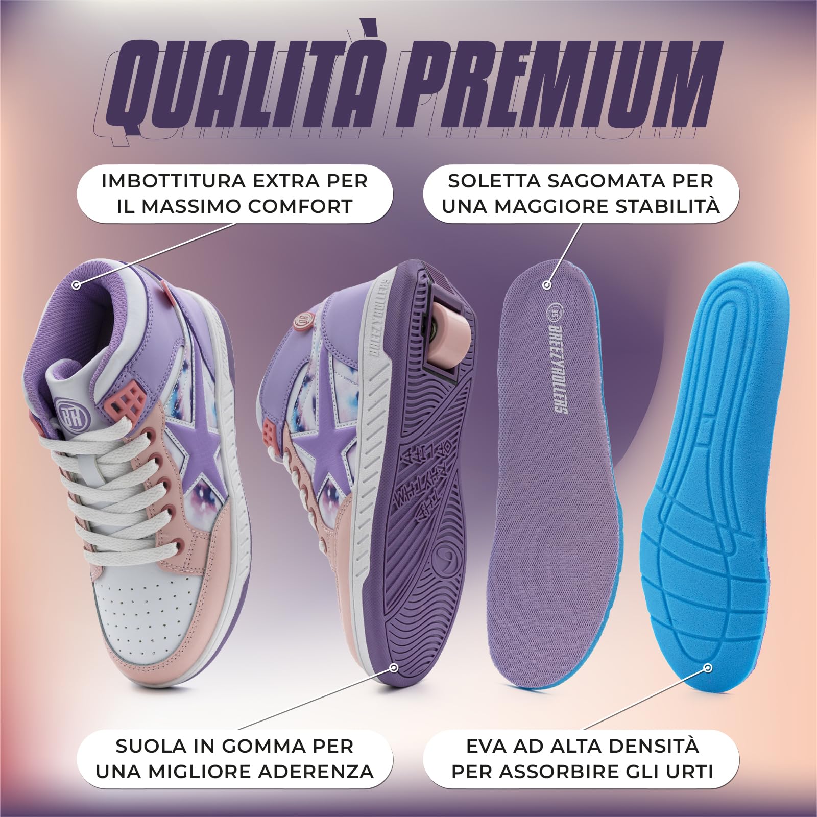 Breezy Rollers Scarpe con Ruote per Bambini I Scarpe con Ruote per Bambini I dai Bambini Scarpe da Strada ai Pattini a rotelle in pochi Secondi I Sistema di clic Brevettato I Scarpe con Ruote per