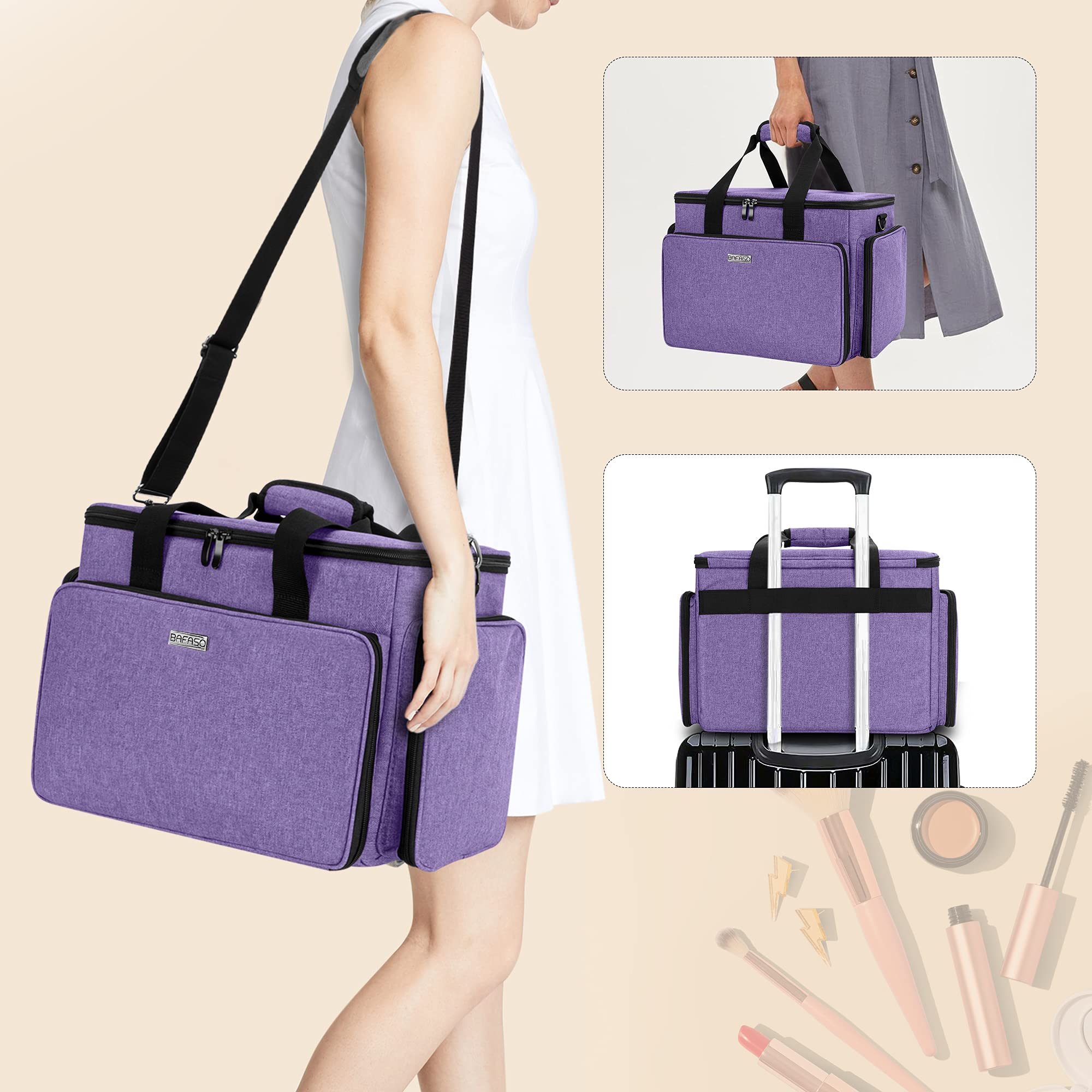 BAFASO Grand Trousse de Maquillage, Sac à Cosmétiques avec Diviseurs,Violet