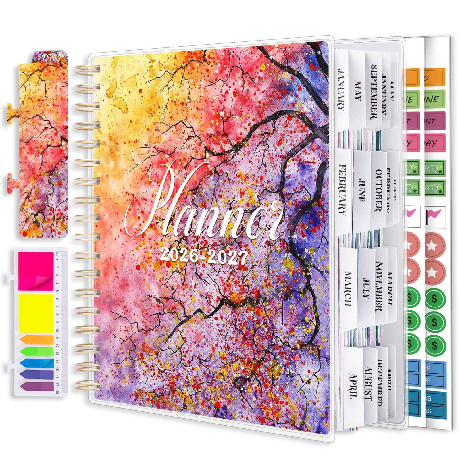 Planner 2026-2027, Large 18 Months Academic Daily Weekly Monthly Planner Yearly Agenda Jan. 2026–June. 2027, 7.9" x 9.8", Page Tabs, Separator Page, Pocket Folder, Bookmark, Stickers, Sticky Note Set
