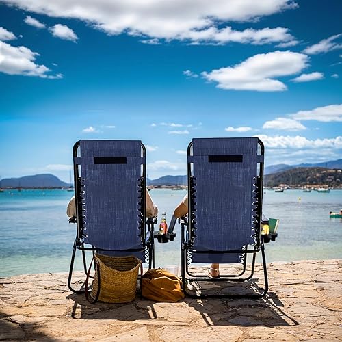 Miniatura 2 de Nestl Zero Gravity - Juego de 4 sillas de patio al aire libre con almohadas y bandejas portavasos, silla de campamento reclinable de malla de acero