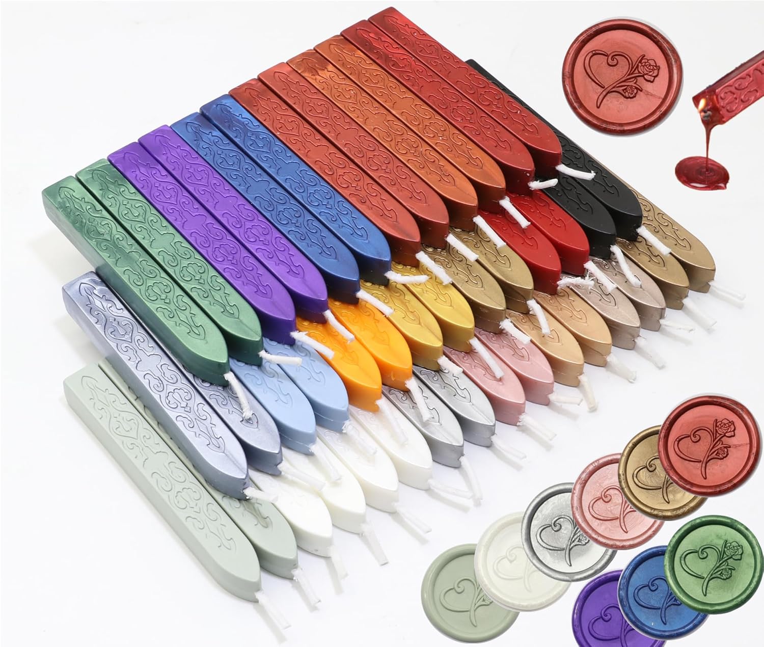 40 Pcs Assorted Colors Sealing Wax Sticks with Wicks, Mixed Color Wax Seal Sticks with Wicks are Great for Letter Sealing Wax Stamp, Wedding Invitations (40)