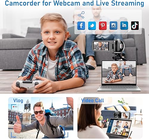 Miniatura 5 de Videocámara de video 4K, cámara de vlogging de 56 MP con WiFi, cámara de pantalla táctil de rotación de 270 con visión nocturna por infrarrojos