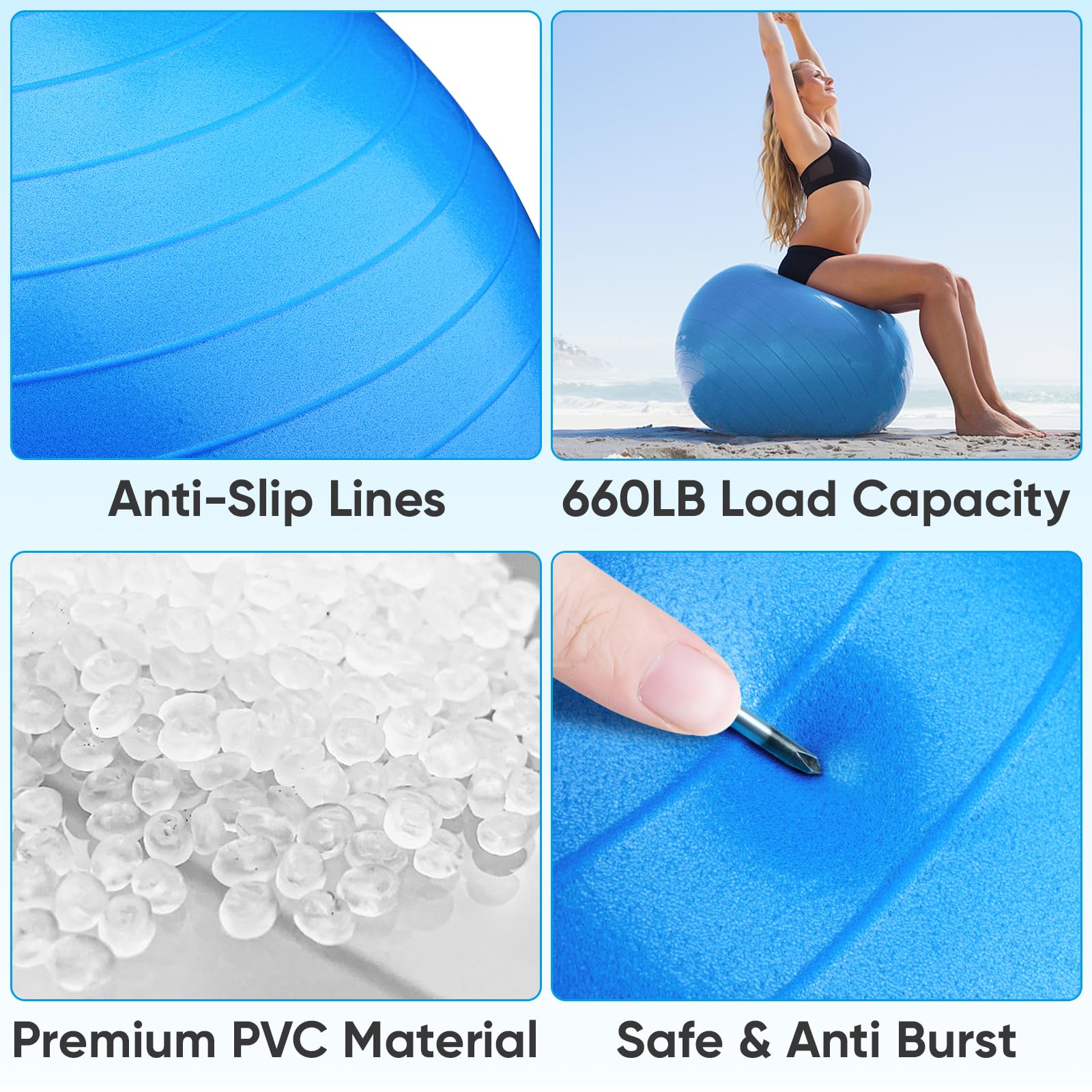 APEXUP Palla da yoga antiscivolo resistente per fitness, equilibrio e allenamento di base | Anti-scoppio, antiscivolo, rafforza il centro, migliora l'equilibrio e la postura, aumenta la flessibilità e la stabilità