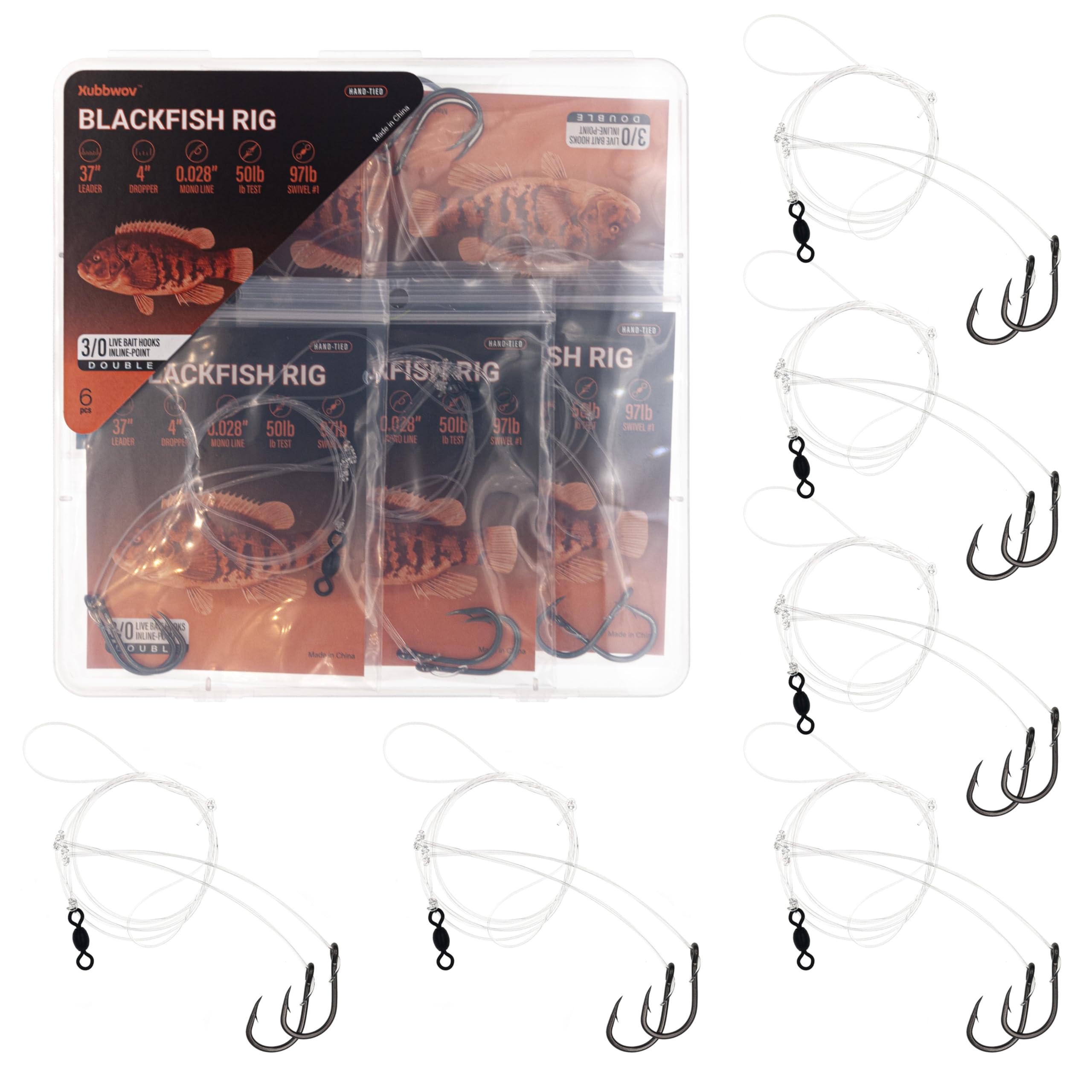 Xubbwov Blackfish Rig 3/0 Duoble Hooks 6 Pack