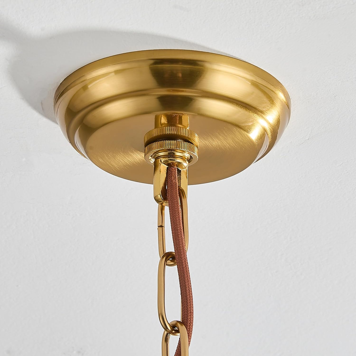 Vintage Brass Milk Glass Pendant Light Fixture, Mid‑Century Modern Chandelier, Antique Schoolhouse Pendant Lights for Kitchen Island, Dining Room, Entryway, Hallway, E26 Base