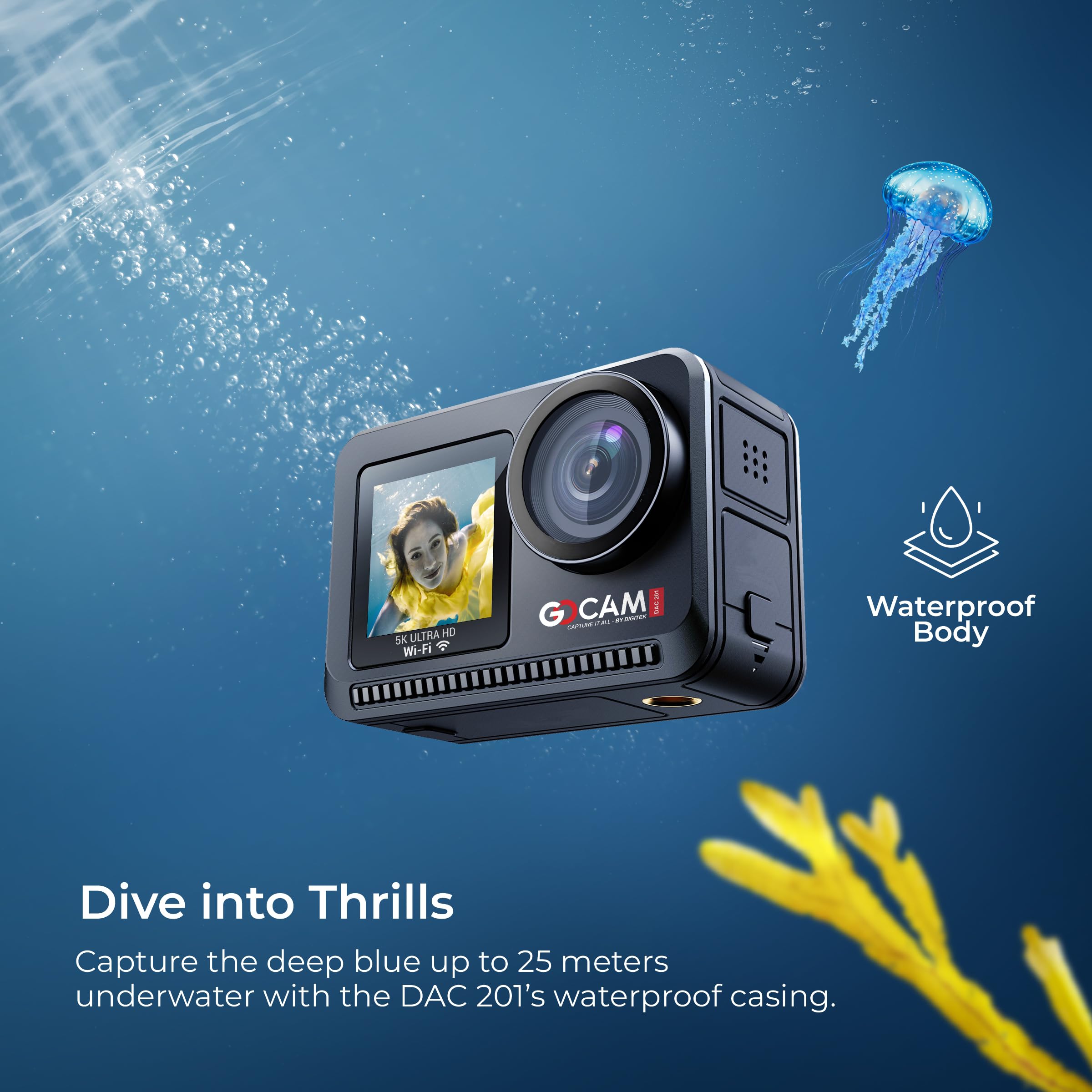 DIGITEK® DAC 201 8K Ultra HD Waterproof Action Camera with Accesories Kit & Front & Rear Screen, 64MP Interpolated, 2x Batteries, Support 128GB TF Card, For Helmet/Travel/Riding/Sports/Adventure Shoot 2