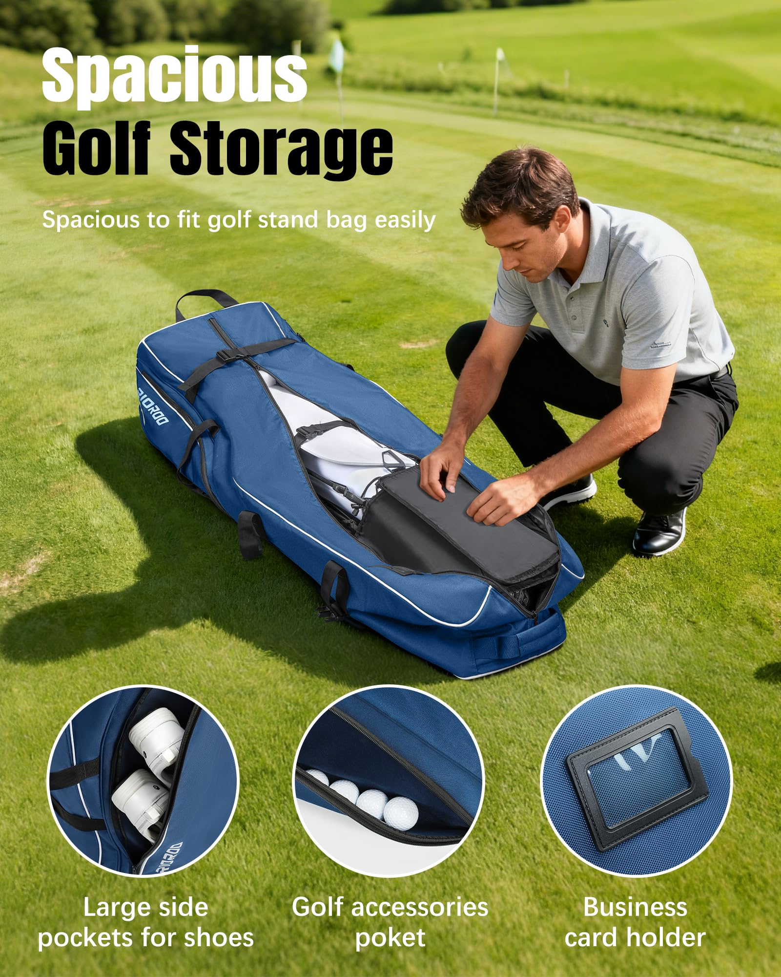 Bolsa de Viaje de Golf con Ruedas Impermeable Oxford Resistente al Desgaste Estuche Acolchado Duradero