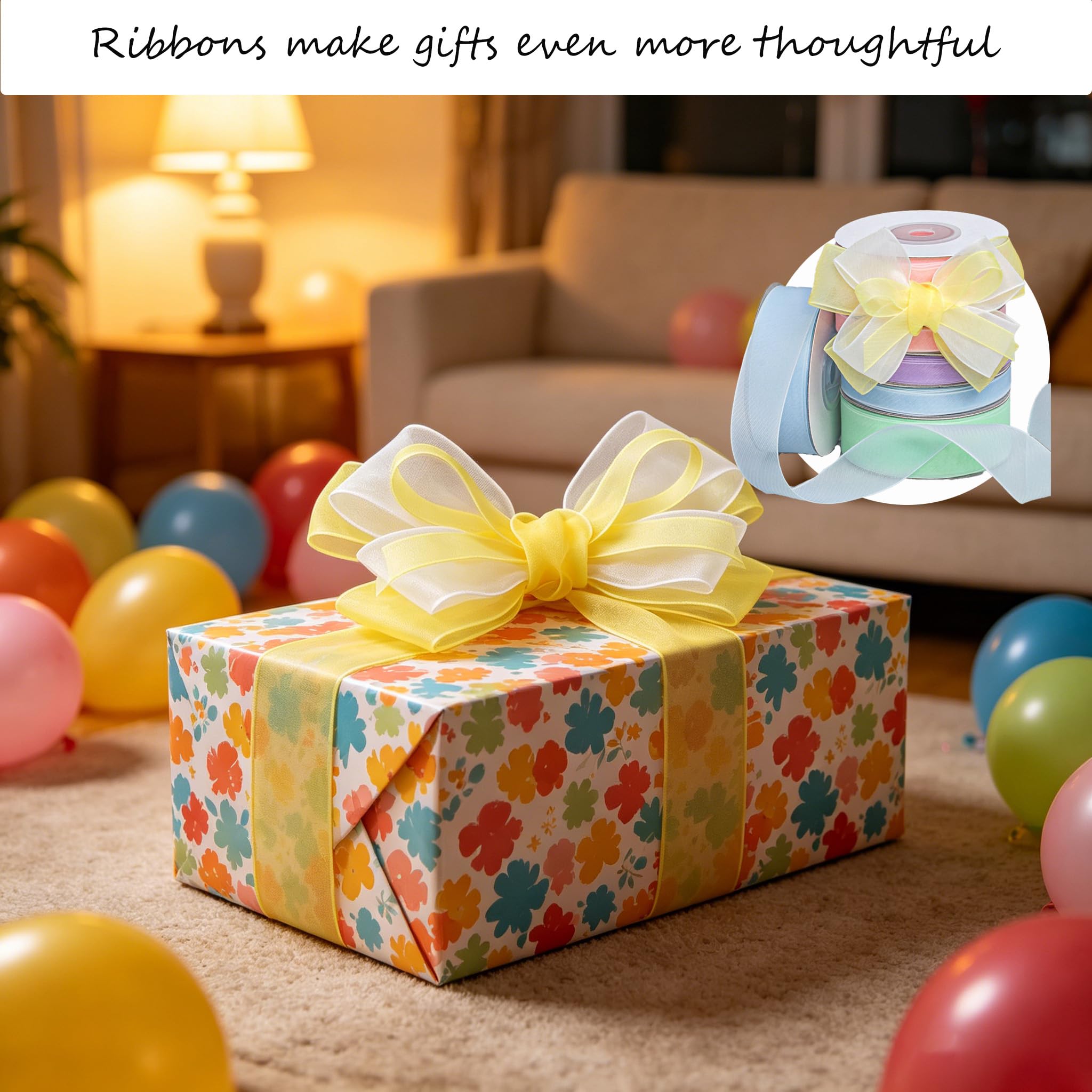 Ruban en tulle de 91,4 m - Ruban décoratif en satin - 1 cm de large - Pour emballage cadeau, décorations de mariage, décorations de fête et travaux manuels