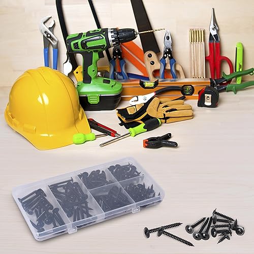 Miniatura 7 de Kit surtido de tornillos de madera negros #8 - 140 tornillos de madera con cabeza de armadura modificada, tornillos pequeños para madera - 12