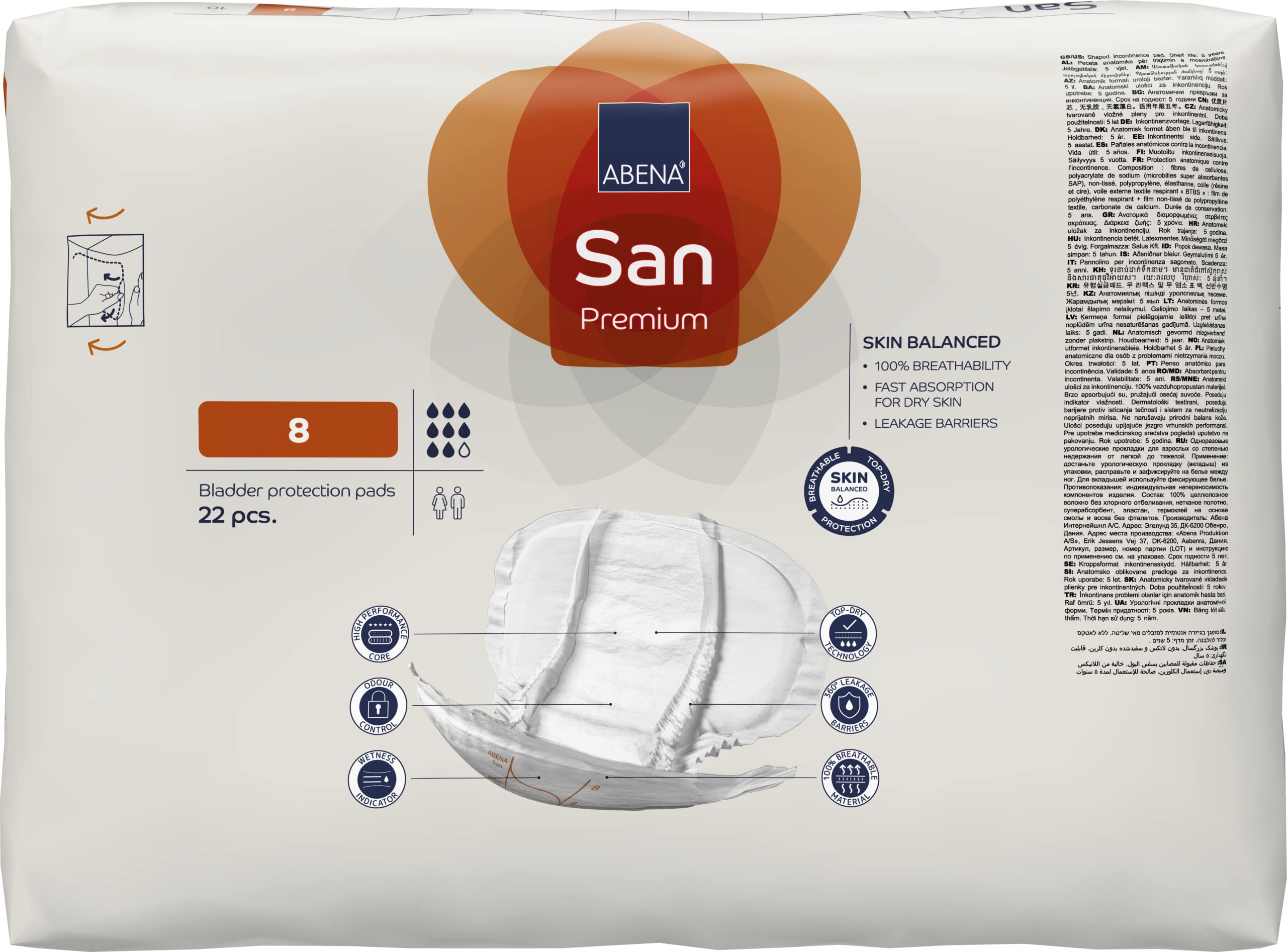 ABENA San 8 Premium Inkontinenzeinlagen MONATSPAKET (22 x 4 = 88 Stück) für Damen und Herren, 2500 ml Saugfähigkeit, schnell einziehende, diskrete und anatomische einlagen für Männer/Frauen | Monatspaket 88 Stück (22 x 4), 2500 ml Saugfähigkeit, Schnell e