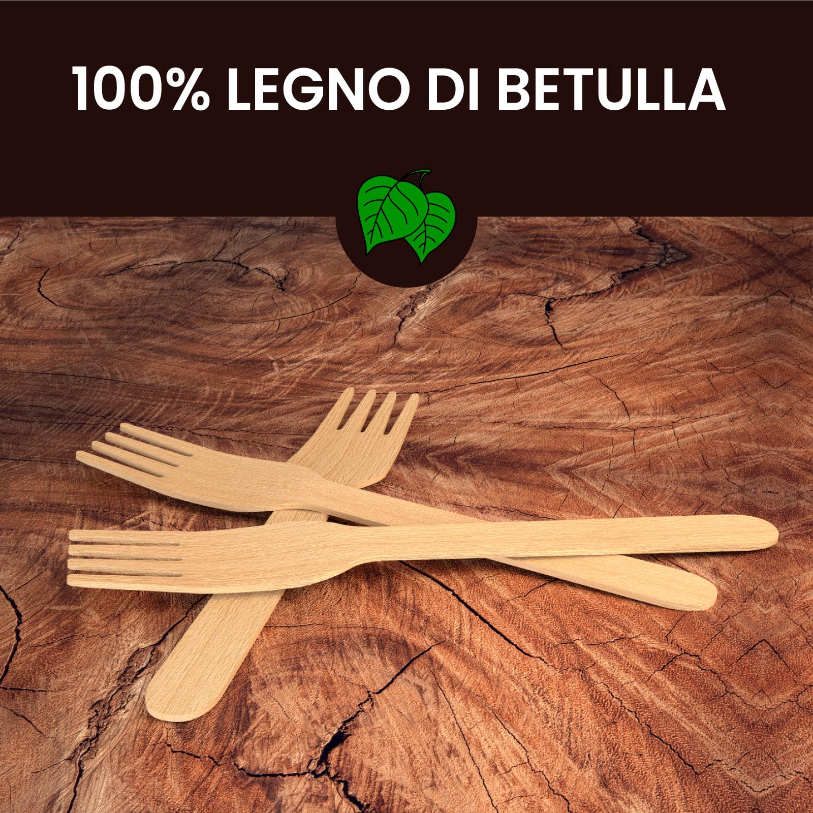 Set Posate Ecologiche in Legno di Betulla 300 Pezzi Monouso Biodegradabili e Compostabili