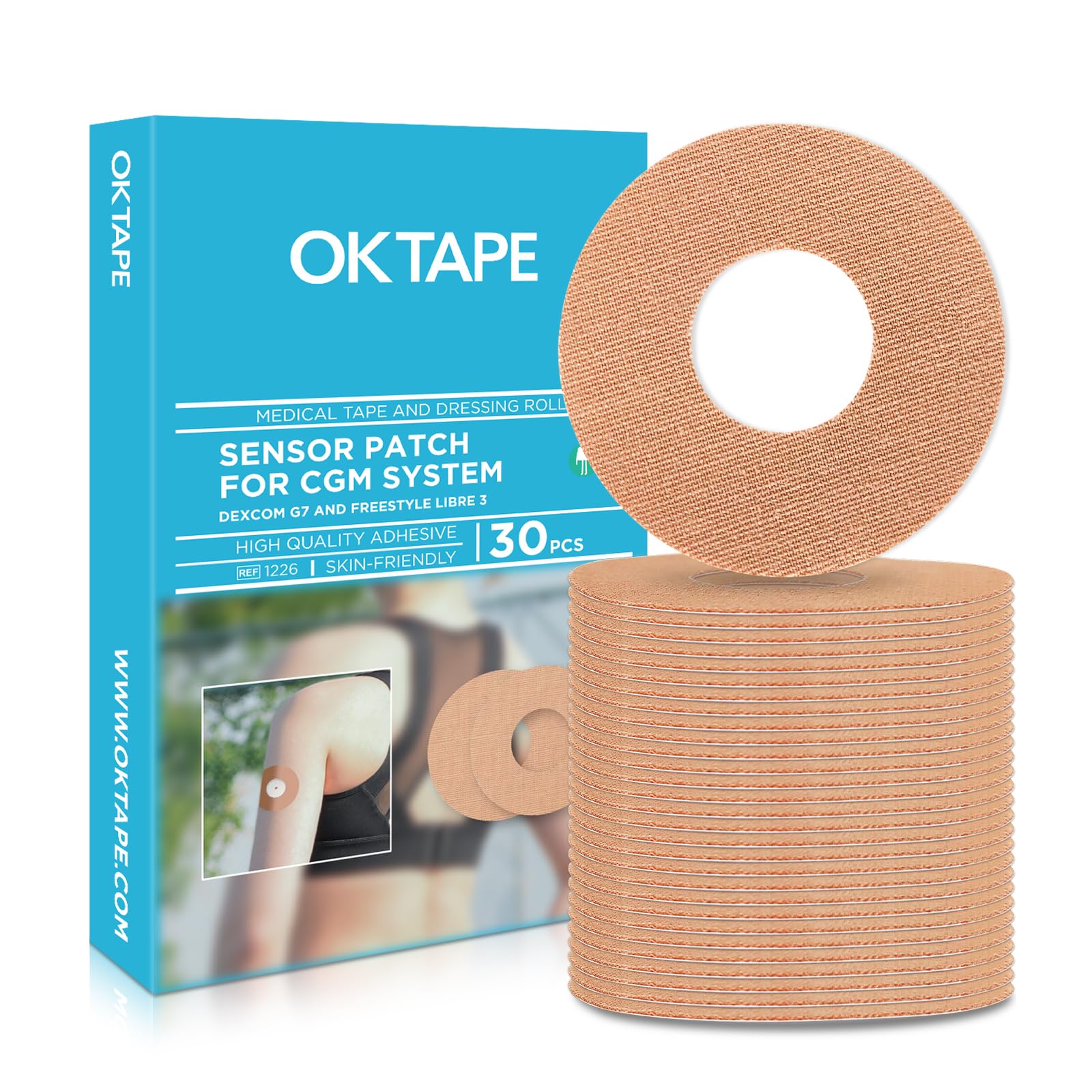 OK TAPE Adhesive Paches for Lib3/G7, Waterproof and Sweetproof Tape, Long Last and Latex Free,30pcs Beige