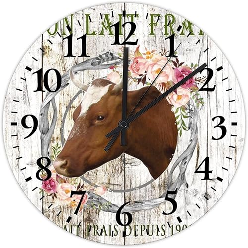 Miniatura 10 de Reloj de pared con corona floral fresca, diseño abstracto de animales para interiores, funciona con pilas, números arábigos, ganado con guirnalda,