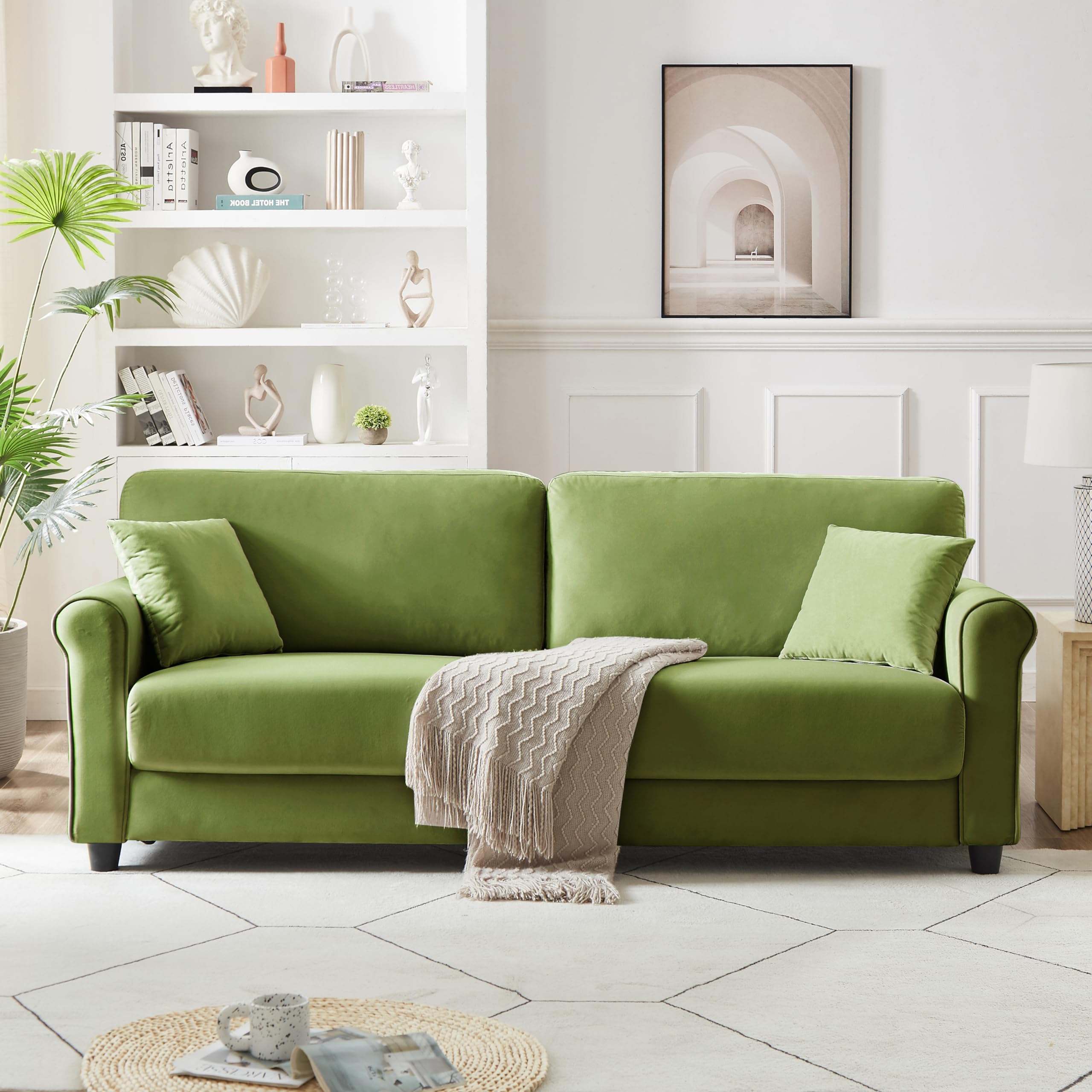 FREEHOMAE 83" Sofa Couch,Small Modern Loveseat,Love Seat with 2 Seater,Velvet Loveseat Sofa,Small Couch for Living Room,Bedroom,Office and Small Space(Green)