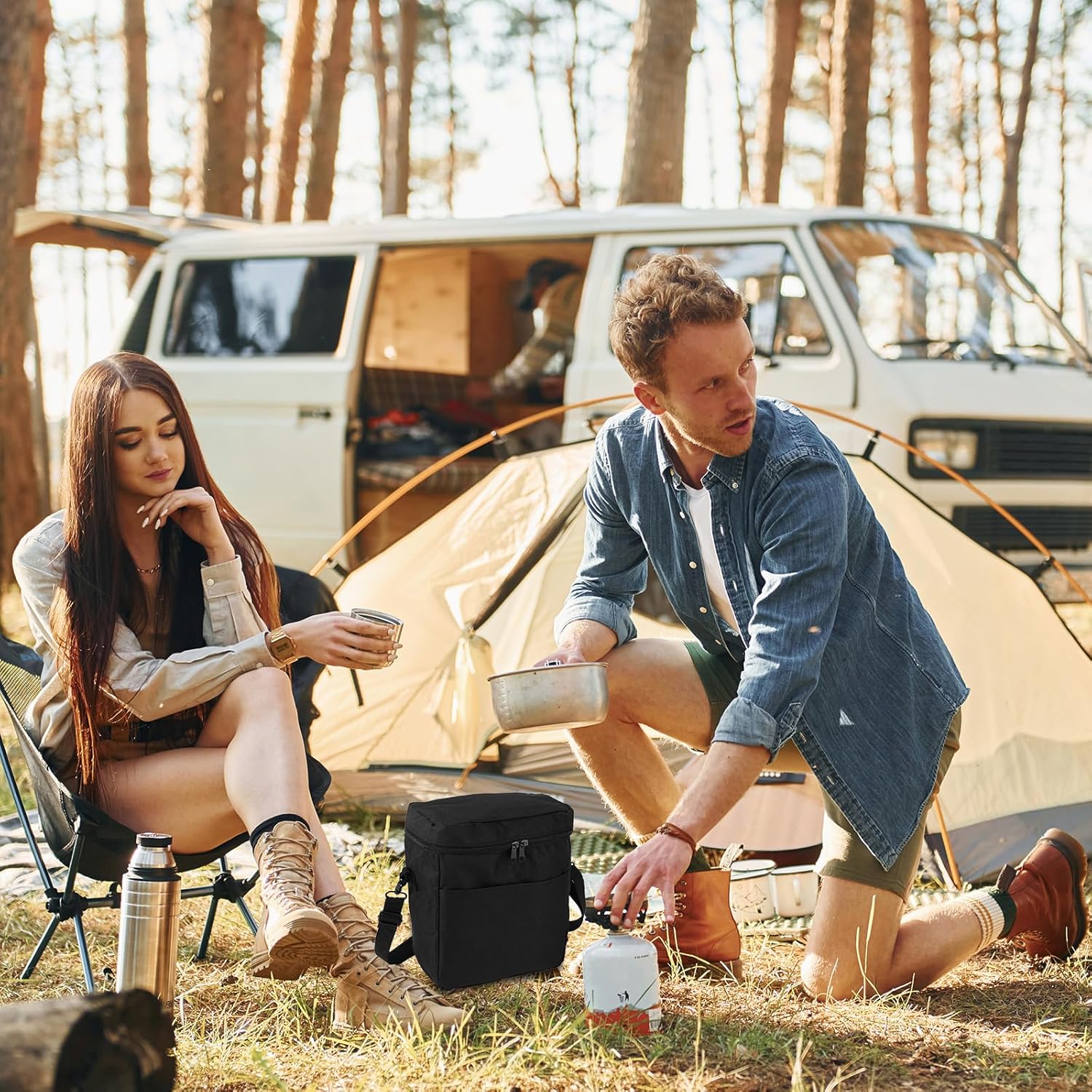 1lb Propane Tank Storage Bag, Oxford Cloth Portable Propane Carry Case to Hold 2 Mini Fuel Cylinders with Detachable Padded Divider Front Pocket Adjustable Shoulder Straps Bag Only - Image 3