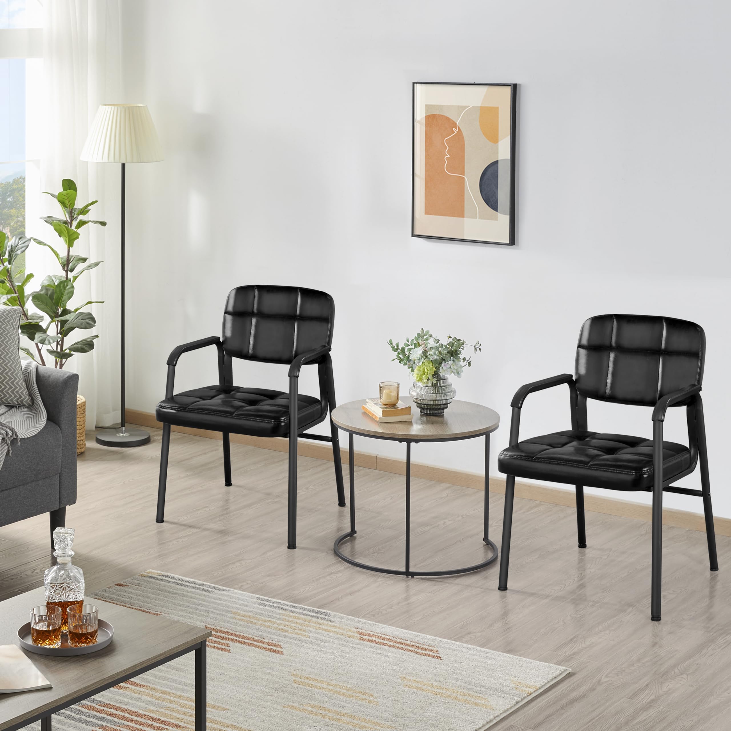 Yaheetech Chaises de Visiteur Fauteuil Salon Fauteuil d'accueil Visiteur Siège Rembourré en Smilicuir pour Bureau/Salle d'Attente/Cuisine Noir Lot de 2