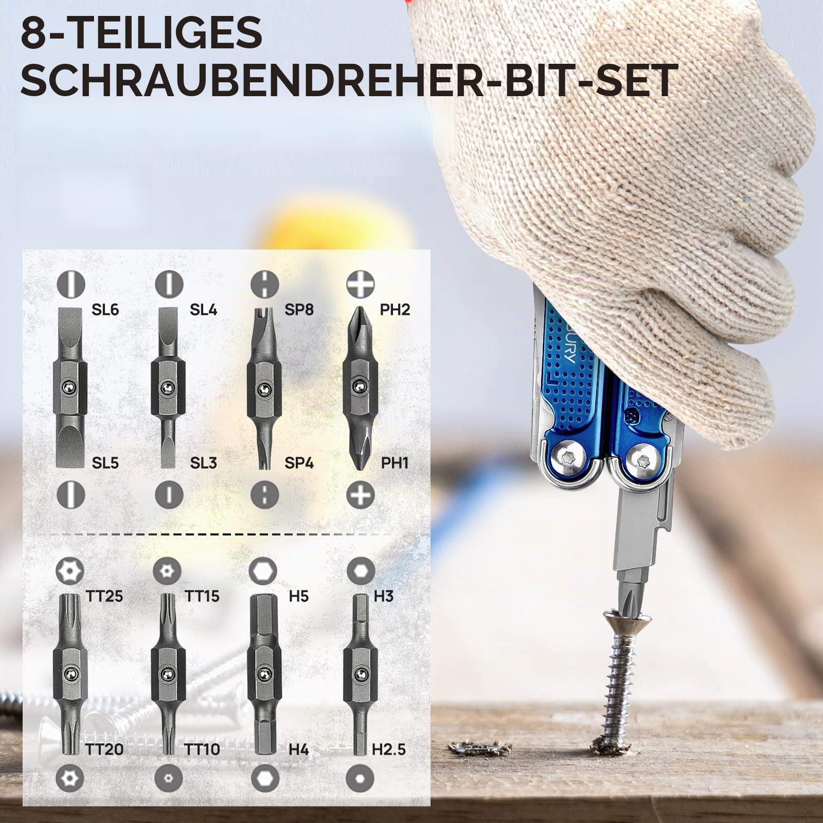BIBURY Multitool, Blauem Titan Griff, T-Schaft-Wechselwerkzeuge Design, EDC Taschenmesser, Schere und Schraubendreher-Set, Handwerkzeug für DIY, Reparaturen, Camping, Survival und Autoreparaturen