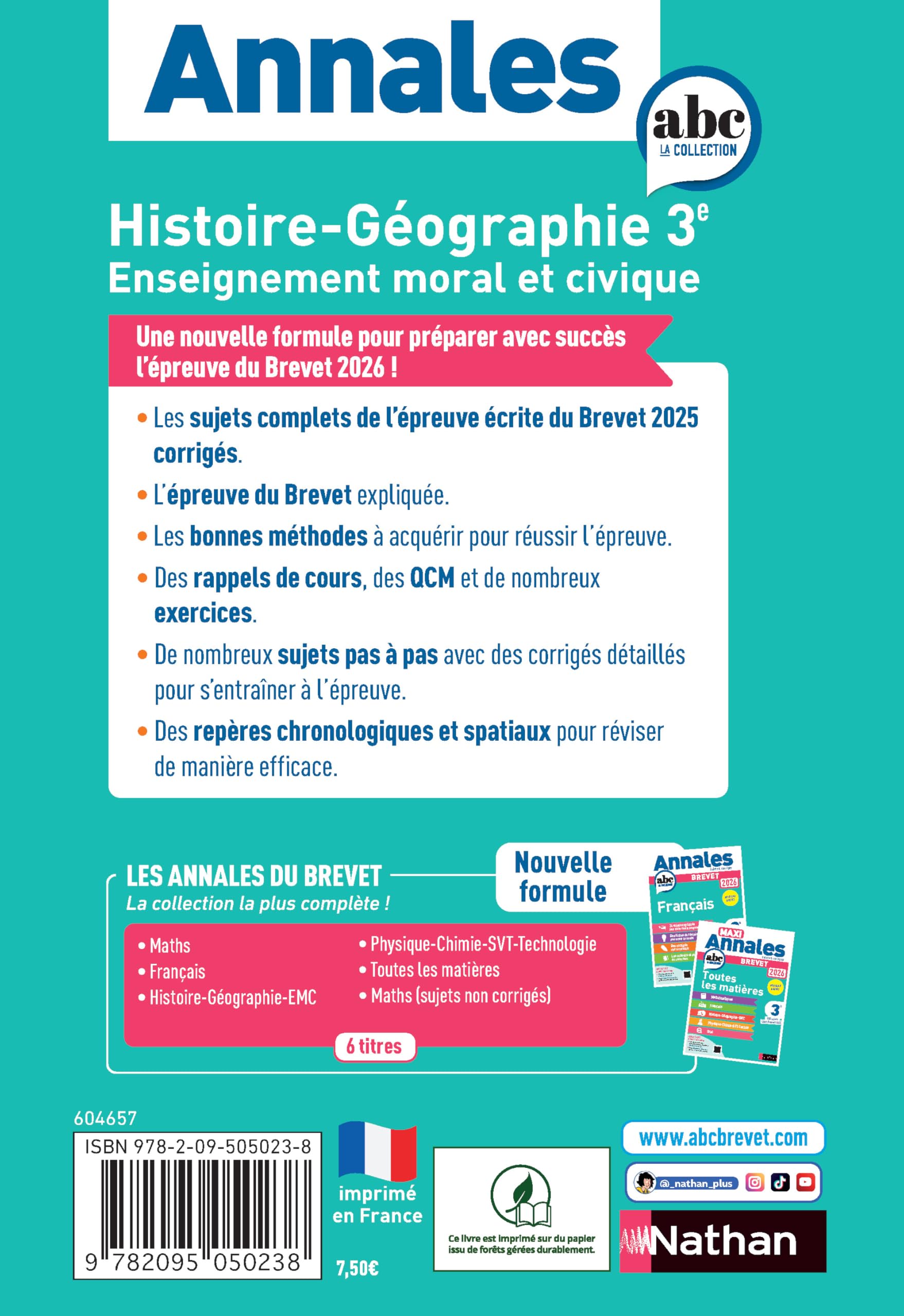 Annales ABC du Brevet 2026 - Histoire-Géographie-EMC 3e - Sujets et corrigés + fiches de révisions: Avec les sujets du Brevet 2025