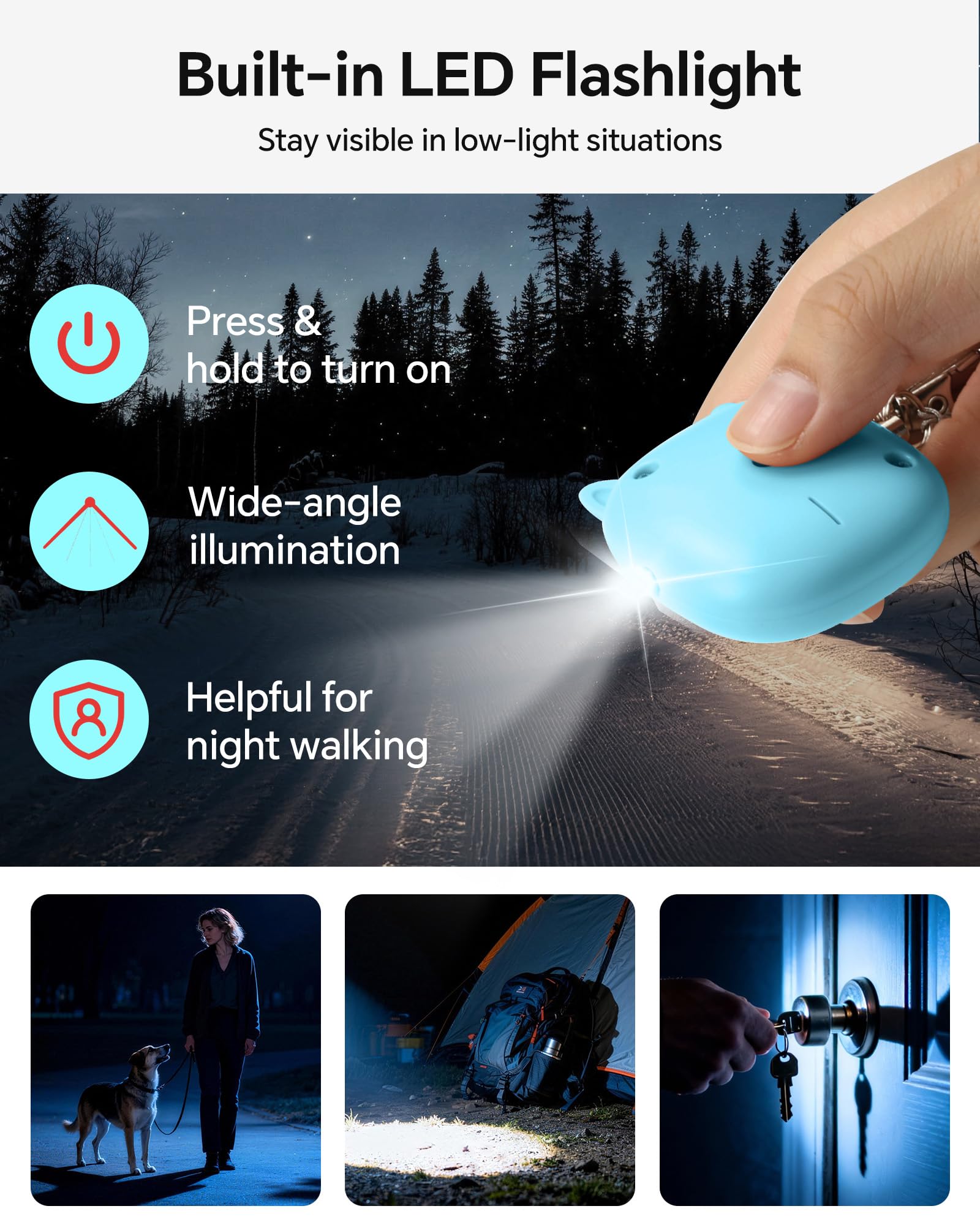 Safe Sound Persönlicher Alarm, 130 dB laute Sirene Song Notfall Selbstverteidigung Sicherheitsalarm Schlüsselanhänger mit LED-Licht, Sicherheit für Frauen, Männer, Kinder, ältere Menschen, blau/rose
