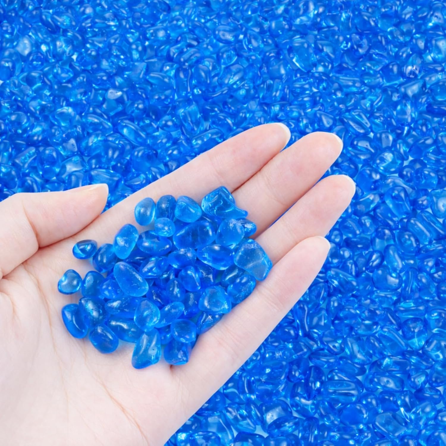 KIJOU Sea Glass Stones Blue 10 LB Bulk – Polished Decorative Glass Pebbles for Vase Fillers, Aquarium Gravel, Crafts & Event Decor