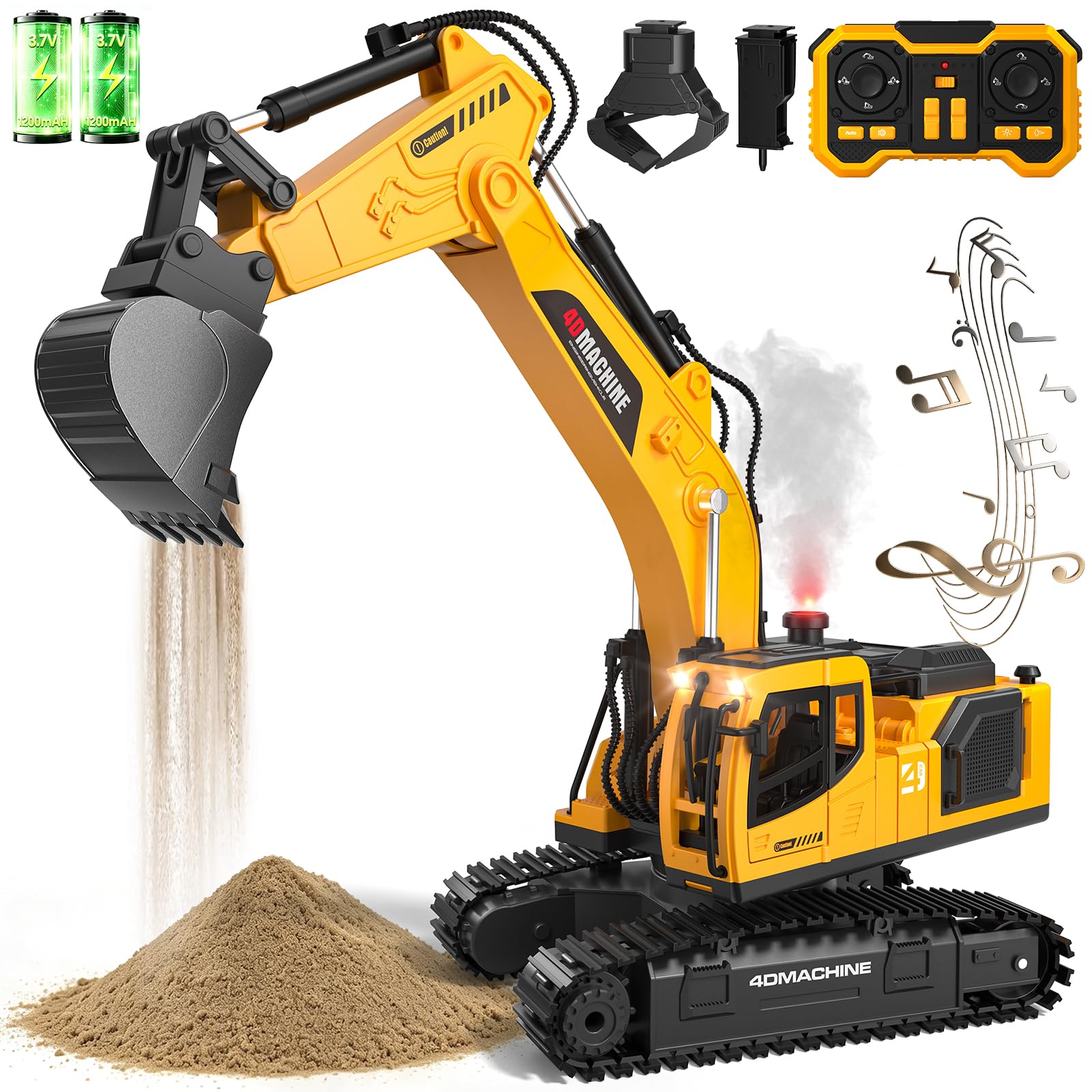 Remote Control Digger for Boys Age 8+,1:16 RC Excavator Toy,20 Channels | 3-IN-1 20 Channels Proportional Control Digger Toy, Light and Spary, Sound Effects, Toys Gifts for Adults and Kids age 8+