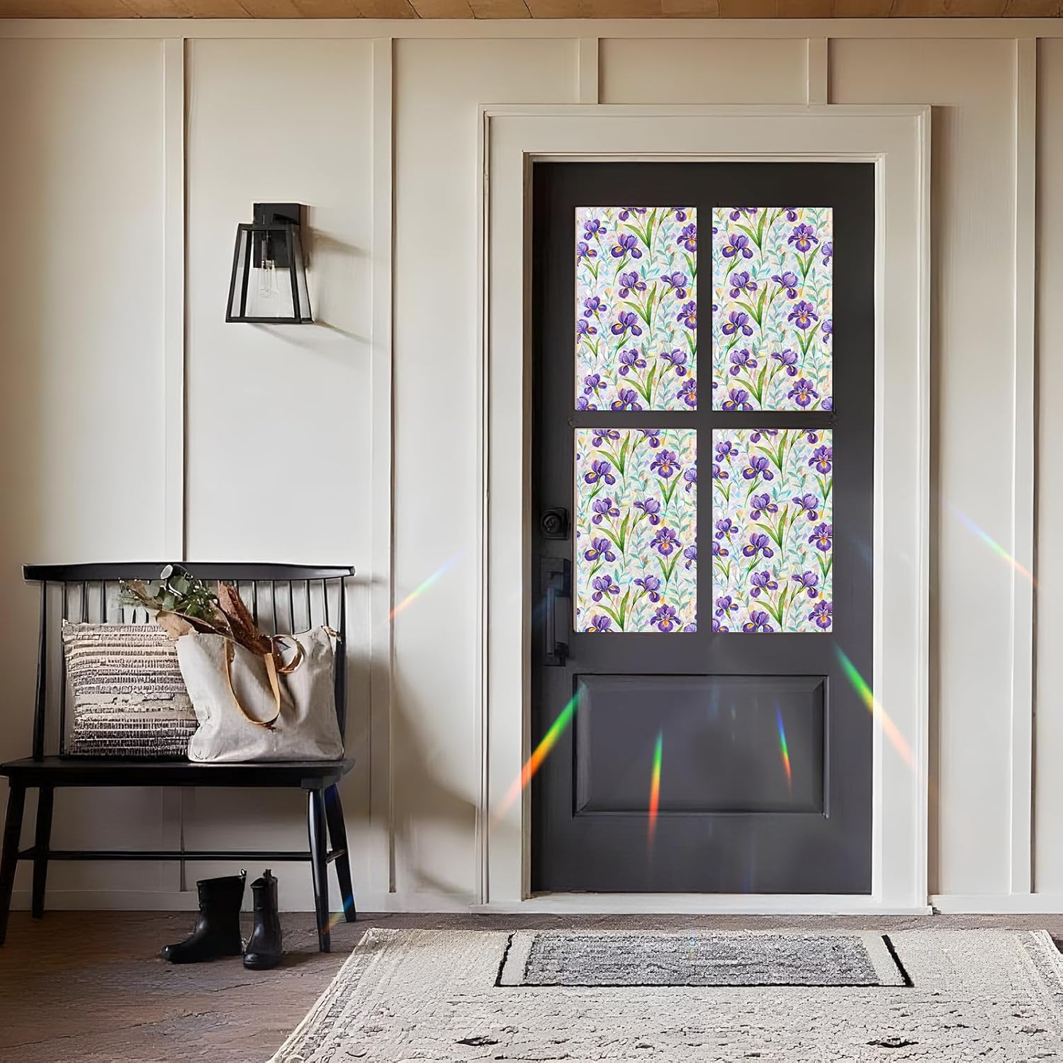 Stained Glass Window Film, Rainbow Privacy, One Way Decorative Tint, Static Cling, Renter Friendly for Home Bathroom Door