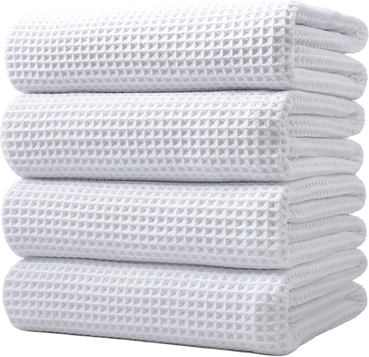 POLYTE 430 GSM Microfiber Oversize Quick Dry Lint Free Bath Towel, 60 x 30 in, 4 Pack (Waffle Weave)