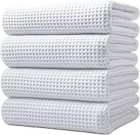 Polyte 430 GSM Microfiber Waffle Weave Bath Towels, Oversize 60x30 Inch Quick Dry Lint-Free 4 Pack