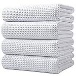 POLYTE 430 GSM Microfiber Oversize Quick Dry Lint Free Bath Towel, 60 x 30 in, 4 Pack (Waffle Weave)