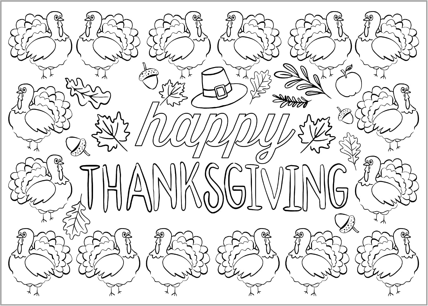 Iconikal Color-Your-Own 2-Sided Reversible Disposable Paper Place Mats, 14 x 10-inches, Happy Thanksgiving, 22-Count