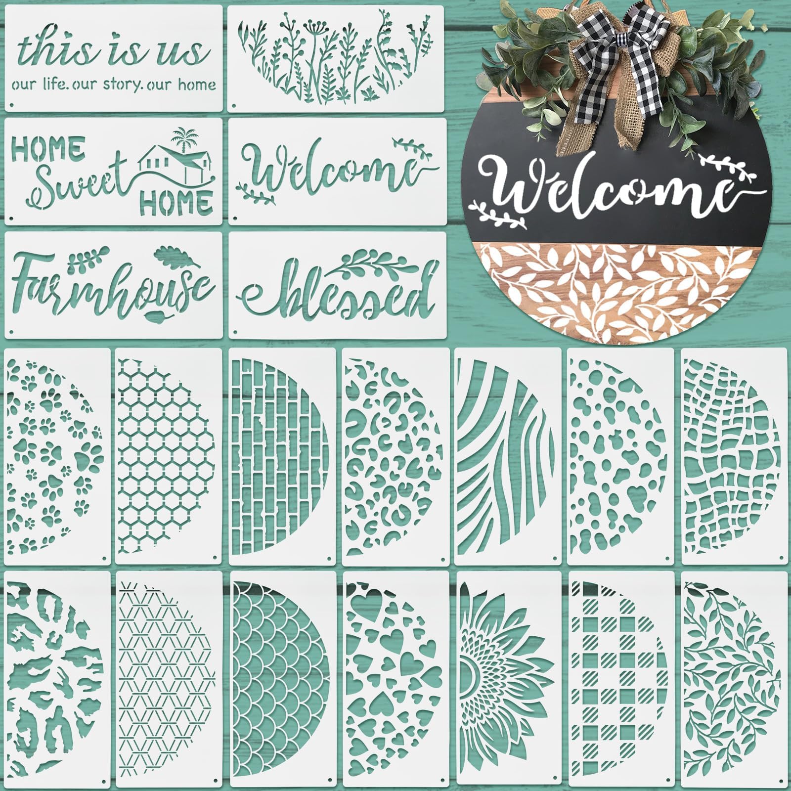 Thyle 20 Pcs Welcome Stencils for Painting on Wood 11.81 x 5.91'' Labor Day Large Welcome Letters Stencils for Wood Sign Plastic Word(Classic)