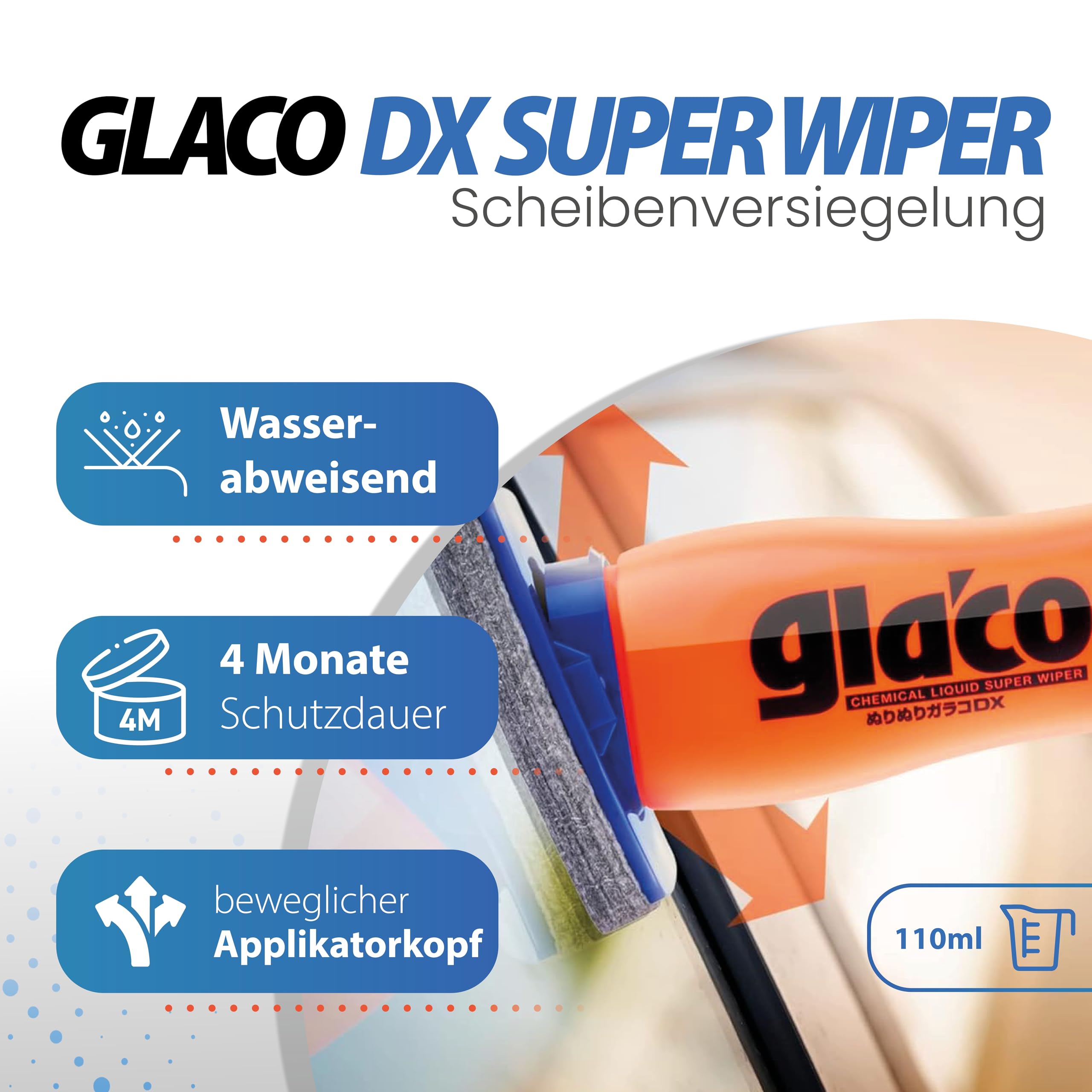 5-teil. Glasversiegelung Bundle - Soft99 Glaco DX 110 ml Versiegelung + Soft99 Glaco Glass Compound Roll On 100ml - Politur für Glas + Glasreiniger 100ml, Poliertuch, Glas Mikrofasertuch
