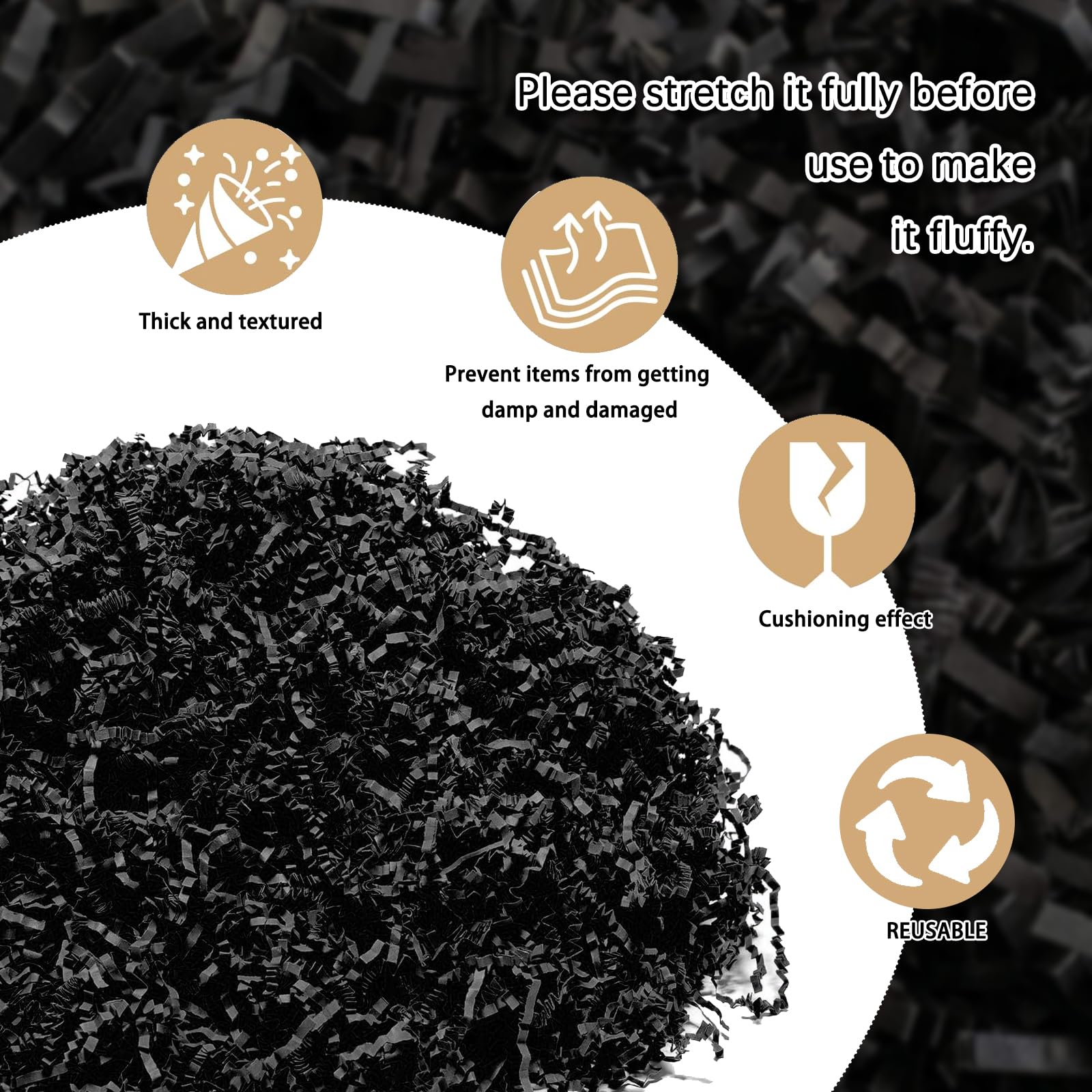 Zankubom Carta crespa nera da 0,9 kg, riempitiva di carta increspata nera, riempitrice per confezioni regalo per riempitivi per cesti, compleanni, confezioni regalo, anniversari, decorazioni per feste