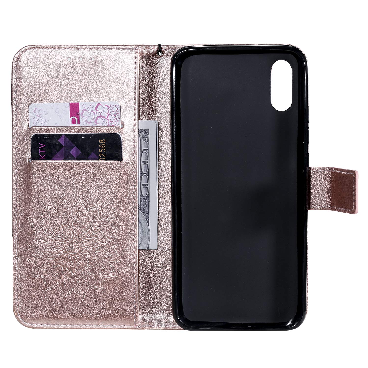 Fertuo Cover Portafoglio Per Xiaomi Redmi 9T - Custodia A Libro In Pelle Con Simpatici Disegni Gatto E Cane - Oro Rosa