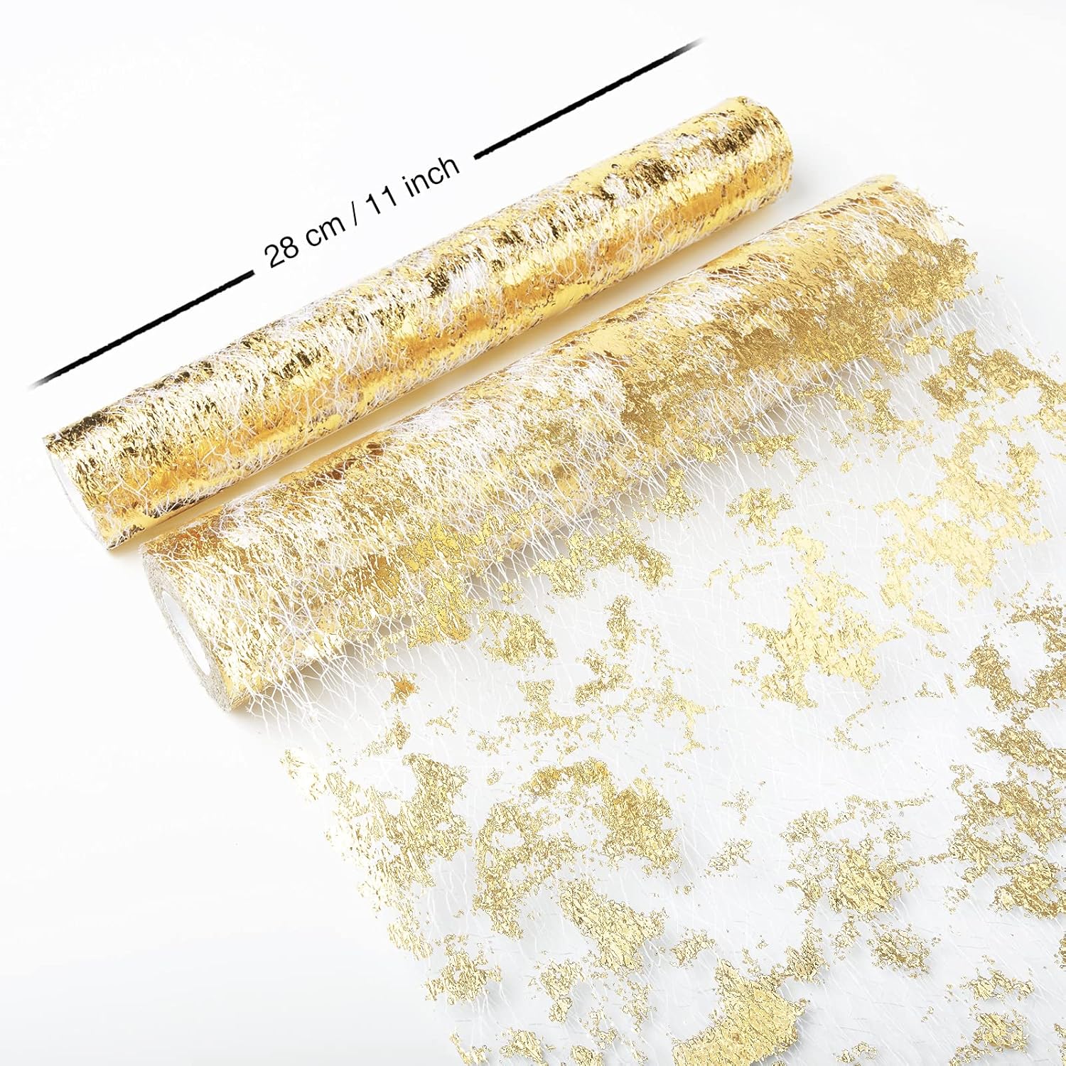 WELTRXE Gold Table Runner, Glitter Metallic Gold Thin Mesh Table Runner Roll 11 Inch x 16 Feet, Event Party Supplies Fabric Table Decorations for Wedding, Bridal Shower, Baby Shower, Birthday Party - Image 5