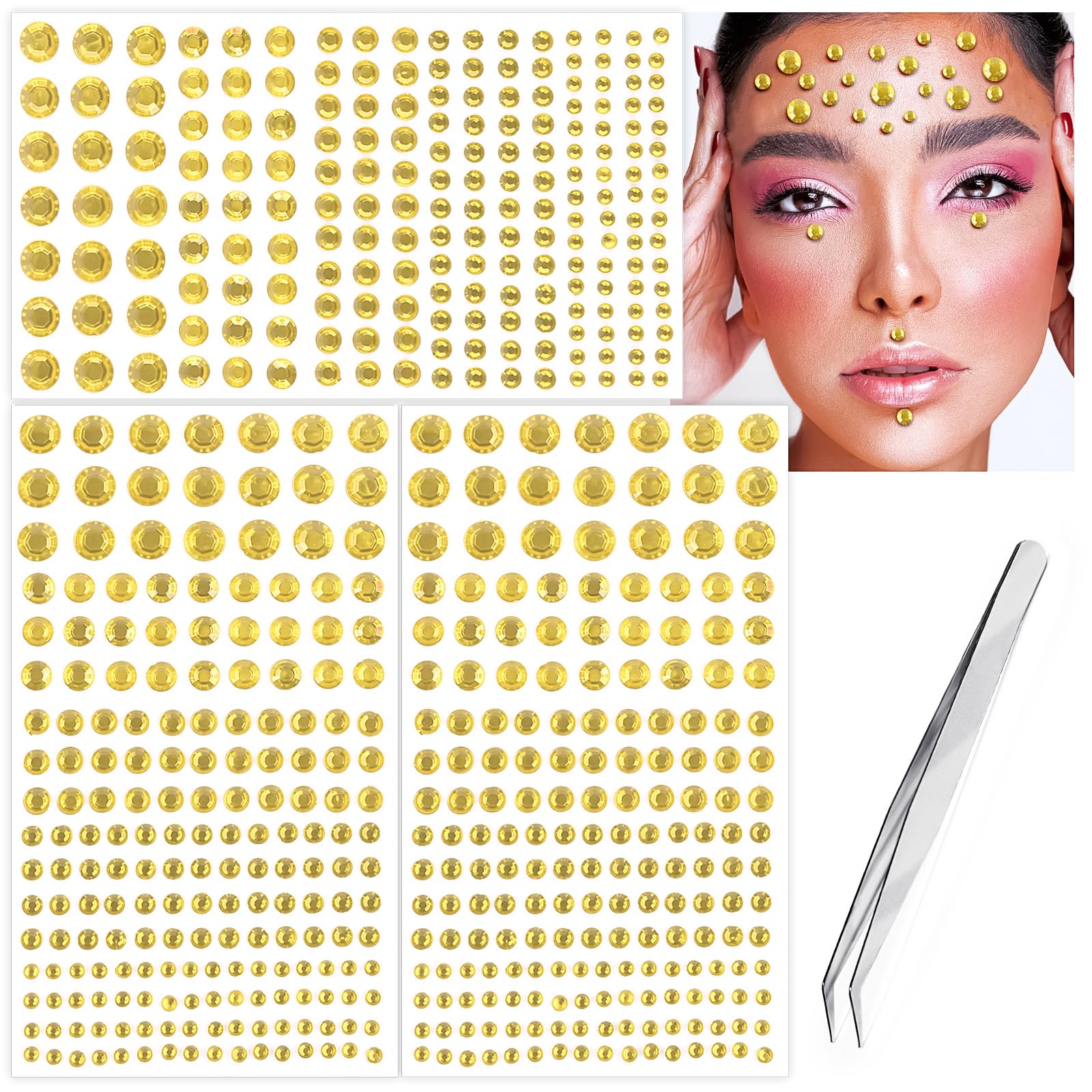591pcs Face Gems Hair Gems Pearls, Self-Adhesive Face Jewels Eye Rhinestones 3/4/5/6/8 mm Face Gem Stick on, Halloween Makeup Gems Rave Accessories