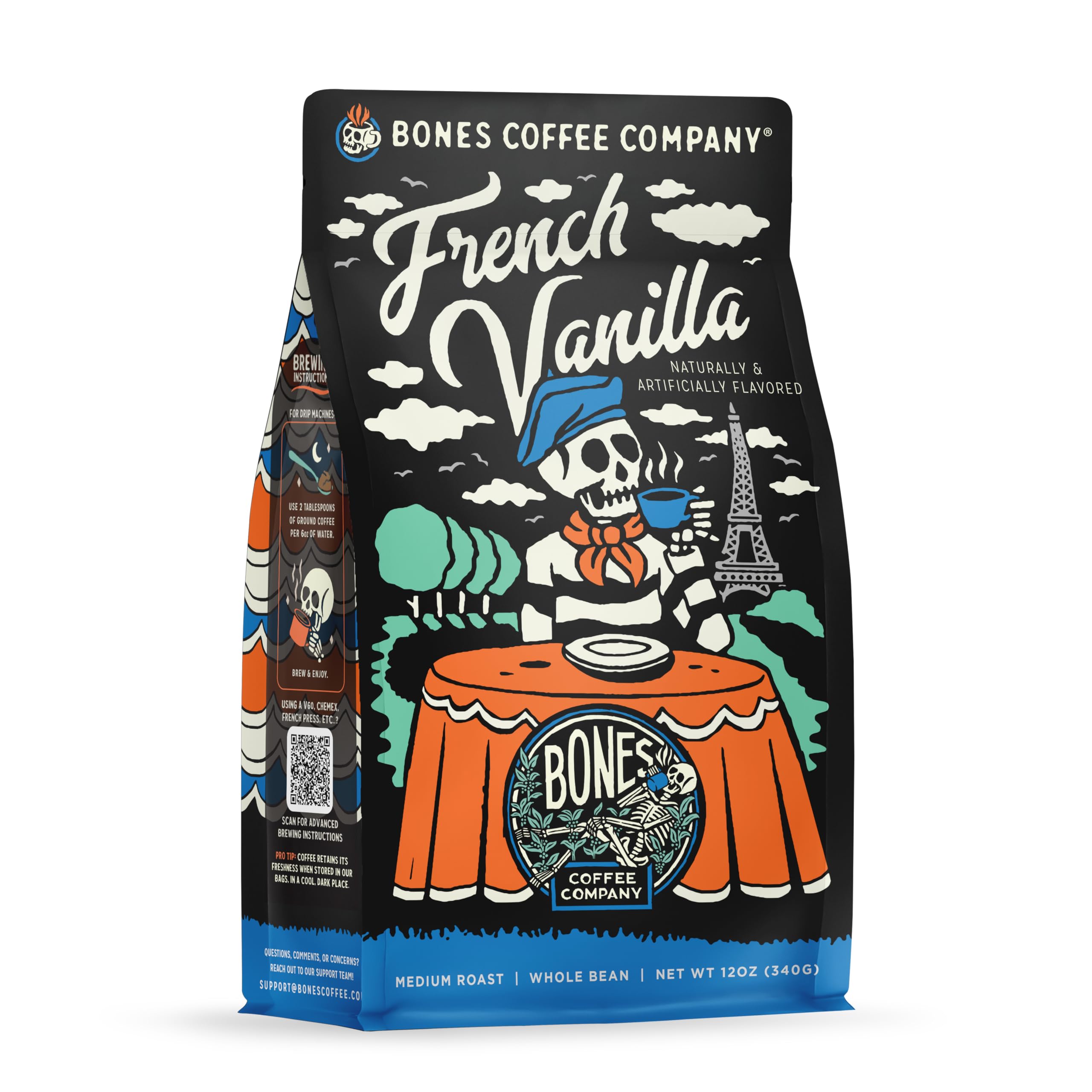 French Vanilla, Creamy Vanilla Flavored Coffee, Medium Roast Low Acid Arabica Beans Compatible with Auto drip and French Press Coffee Maker, 12 Oz Whole Bean