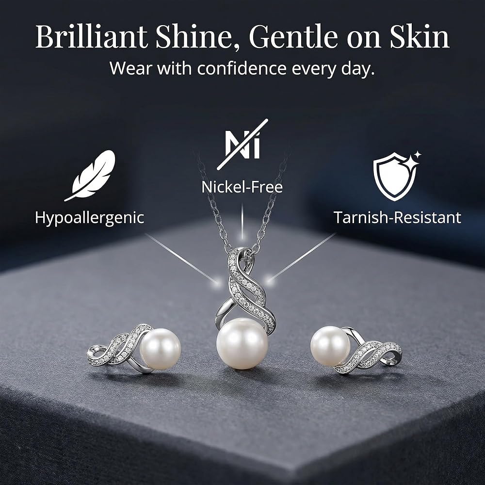 Amazon.com: Real Diamond Sterling Silver Pearl Necklace and