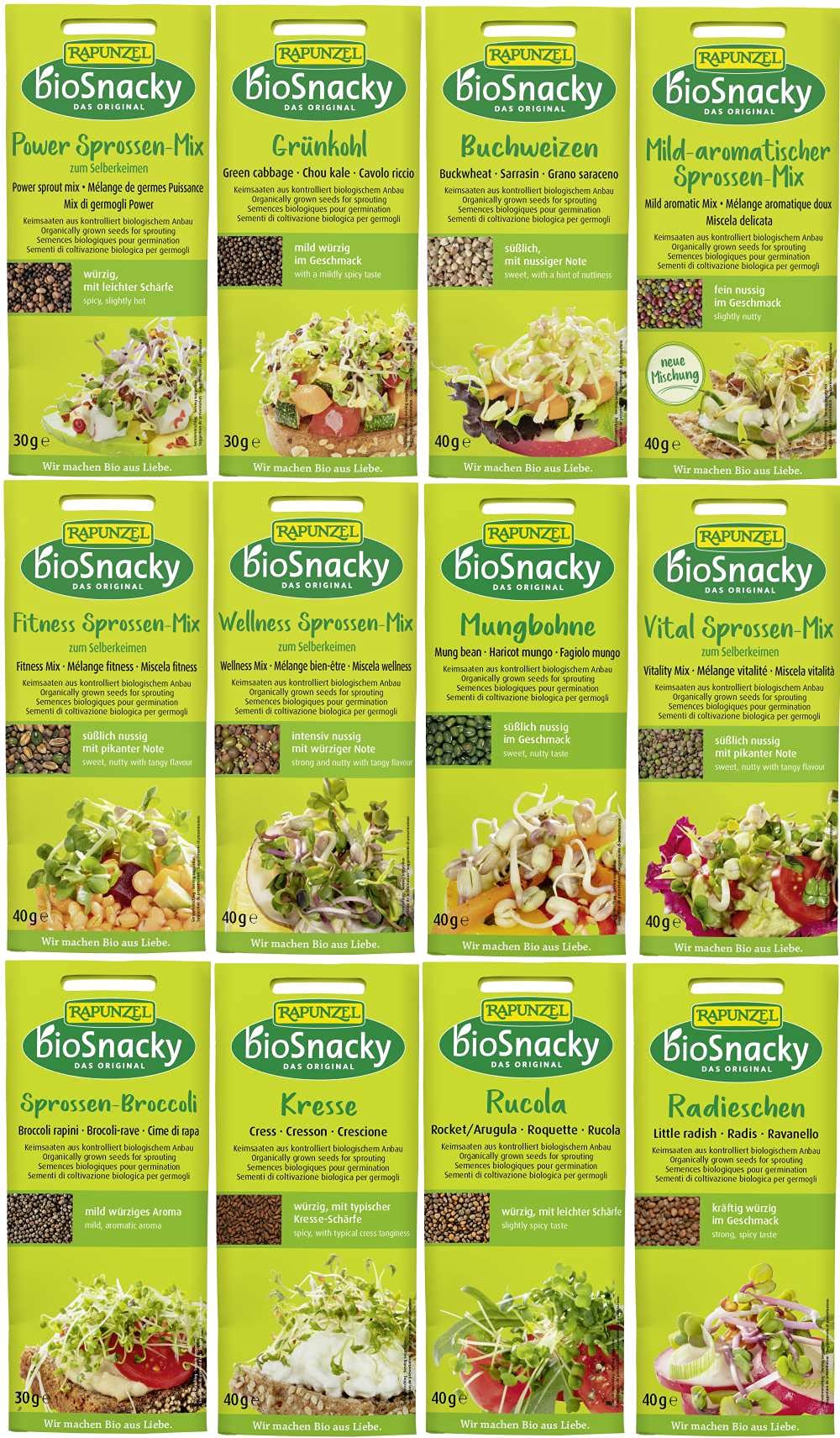 Rapunzel Sprossen Mix | Bio-Keimsprossen zum Selberkeimen | 12 Sorten, 450g