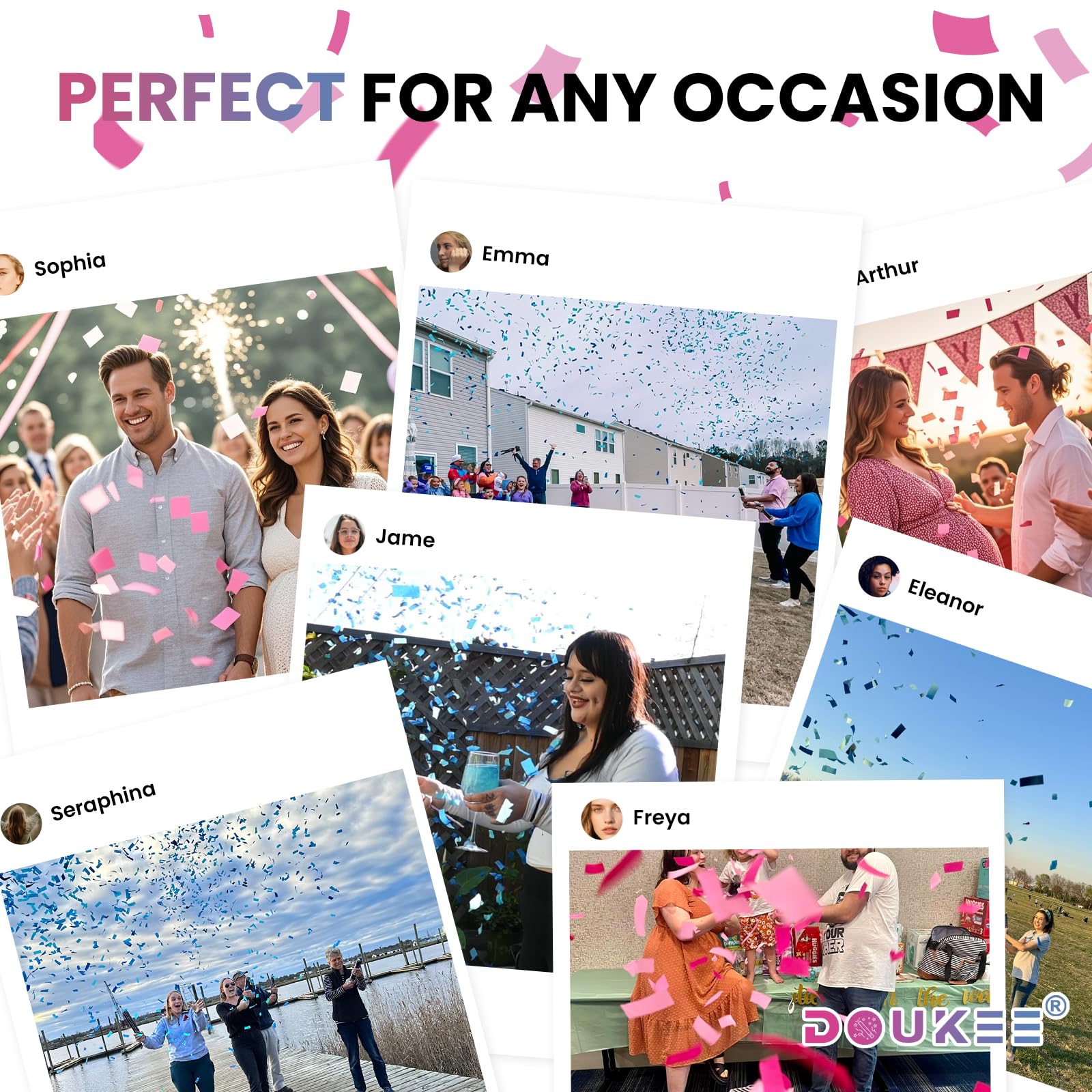 Gender Reveal Konfetti-Popper, rosa blau, biologisch abbaubare Kanone, 2 Stück | More Papier-Konfetti, 7,6 m platzend, lebendige Farben, Babyparty-Kanone für Jungen oder Mädchen, Partyzubehör