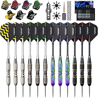 Darts Metal Tip Set - Steel Tip Darts Darts Set Professional Metal Darts 12 pcs 22/24 Grams Pro Dart Set with Stylish Case Aluminum Shafts Extra 9 Flights