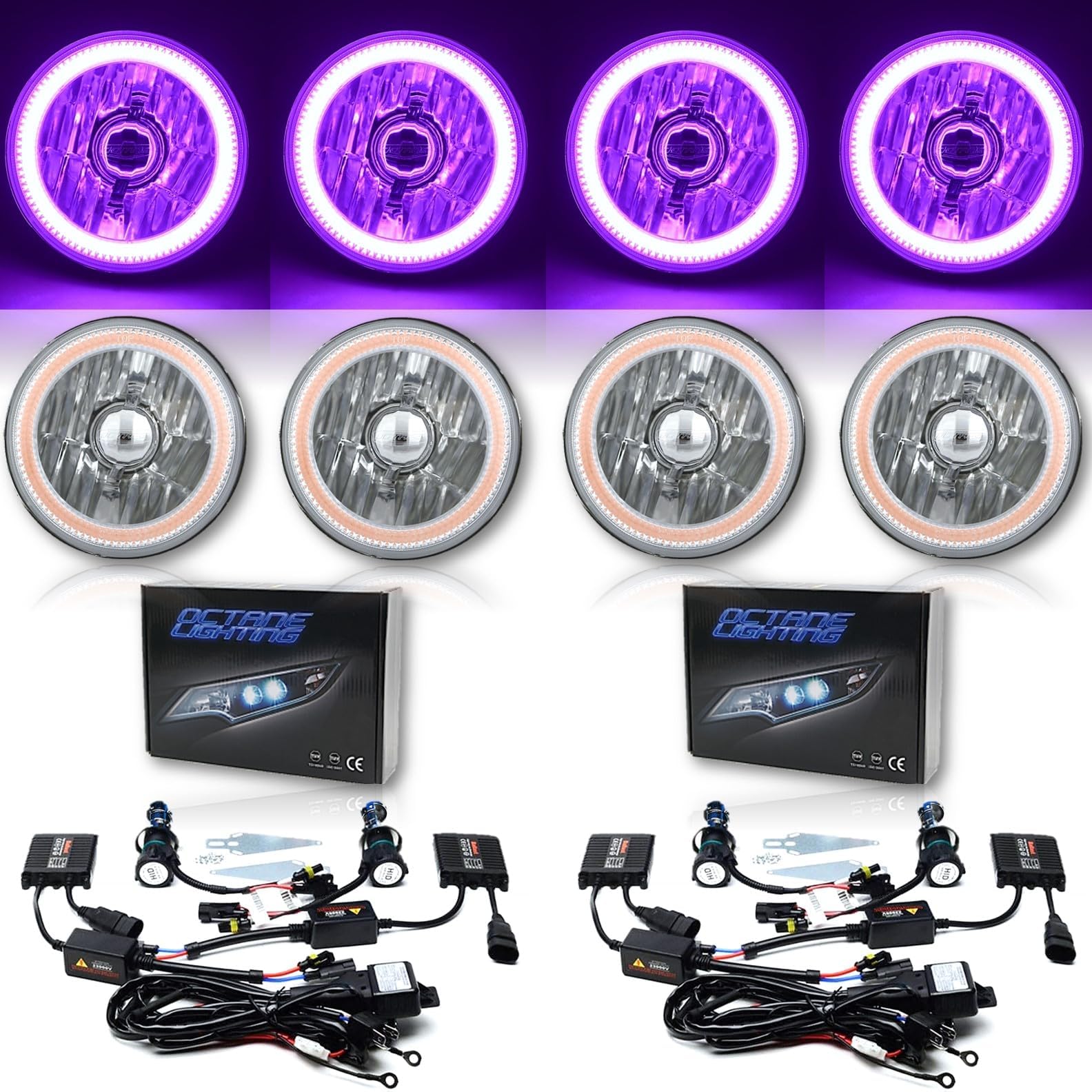 Octane Lighting 5-3/4" Purple COB SMD LED Halo Angel Eye 6000k 6k Hid Light Bulbs Headlights Set (IMG-001-L-PU)