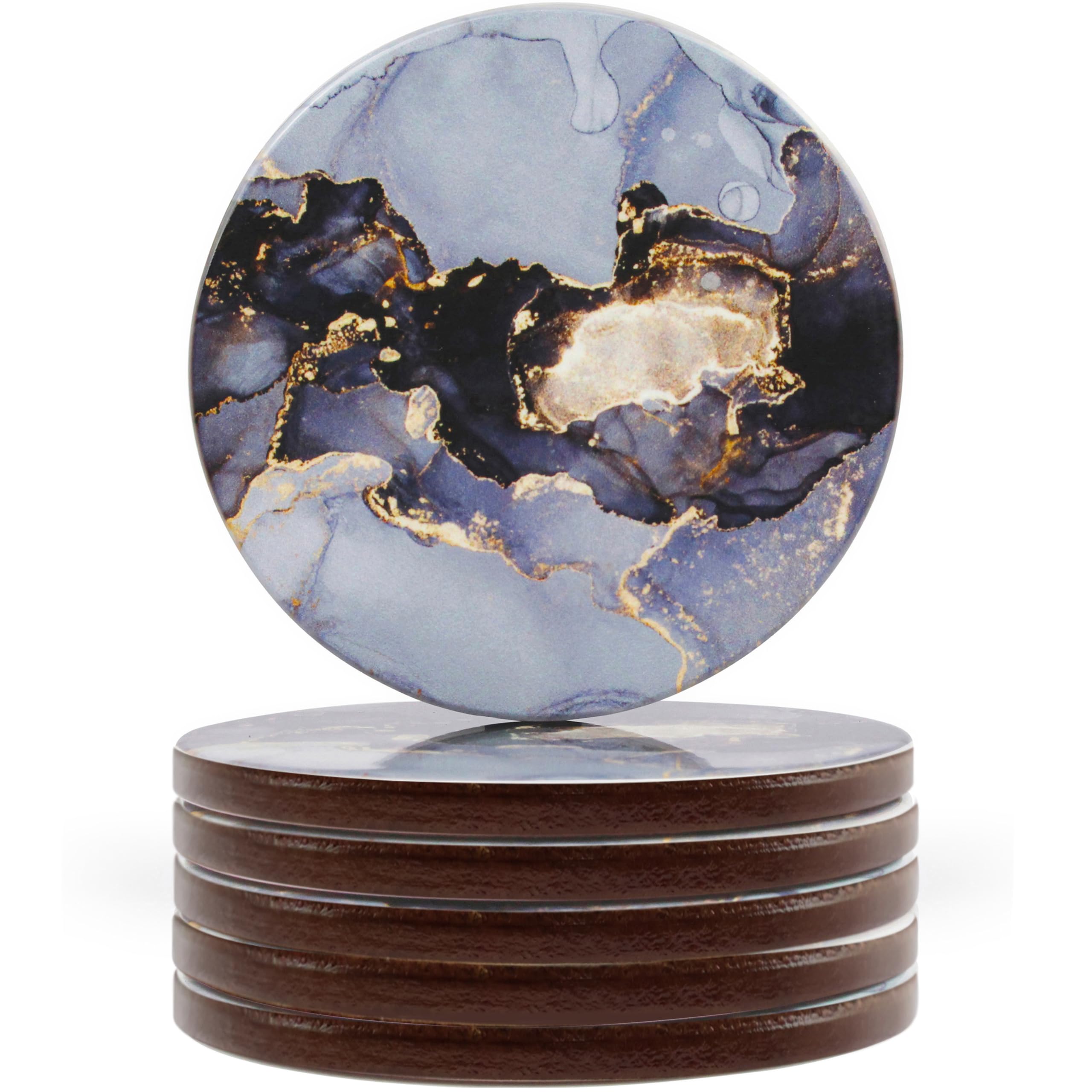 Naivasha Homeware® Marble Print Cork Coasters - Set of 6, Stunning Decorative Coasters in GLOSS Finish, Elegant with Cork Bottom - Day Design