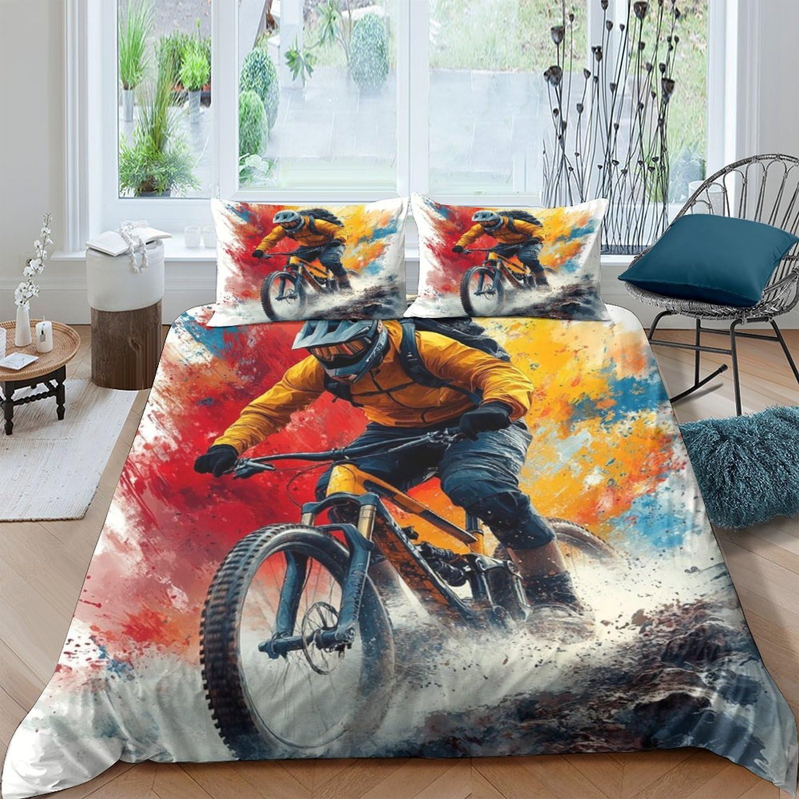 Ctjqhvkz Style-5 3D Printed Mountain Bike Fitted Sheet Microfiber Vibrant Cycling Art Bed Cover For Bedroom Dorm Mattress Decor Single（135X200cm）