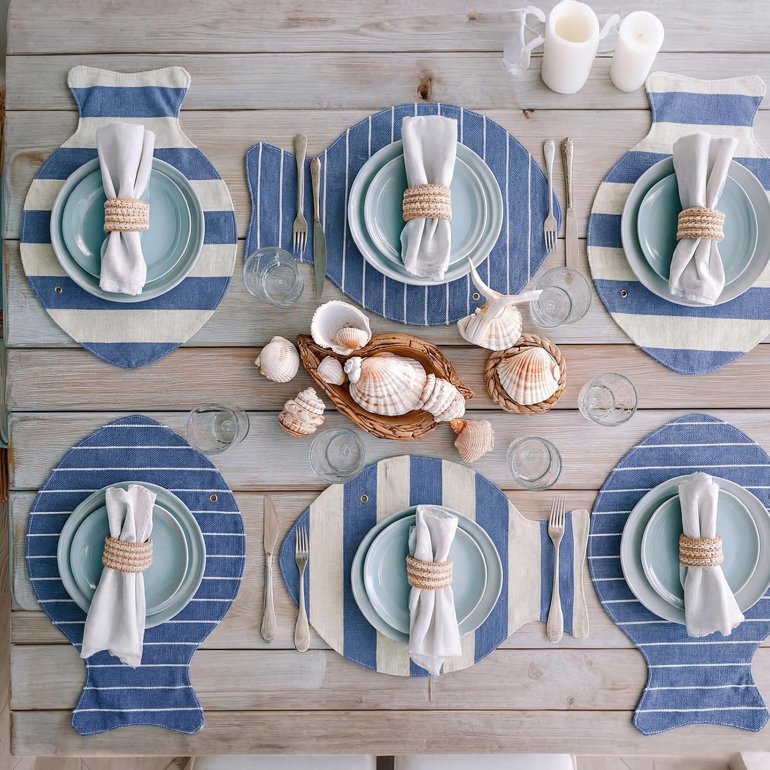 Set of 12 Fish Placemats Blue Ocean Table Mats Double-Layer Summer Nautical Coastal Table Place Mats for Kitchen Dining Room Home Party Indoor 12x16.5 Inch