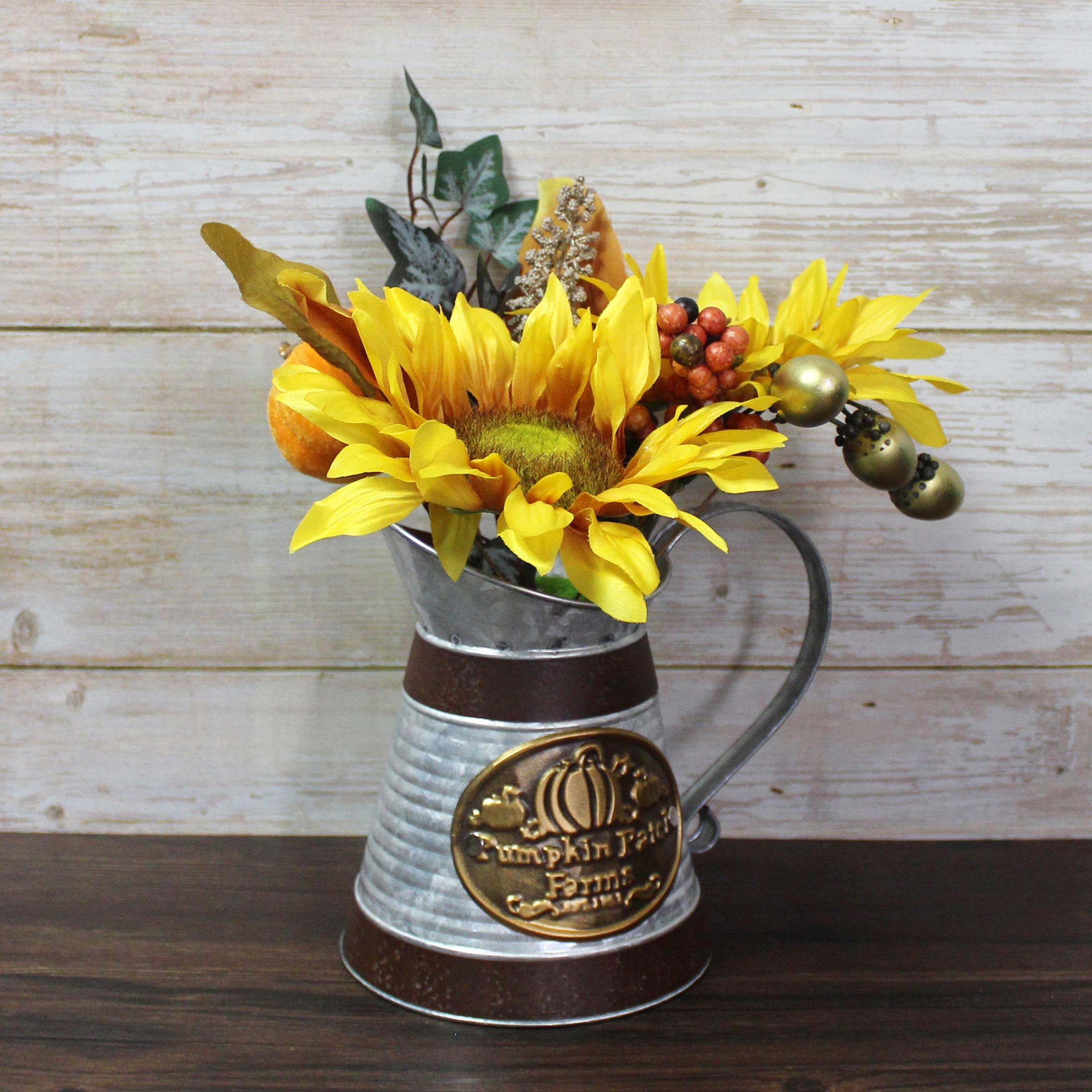 CVHOMEDECO, girasole artificiale rustico, in metallo zincato, girasoli in annaffiatoio, vaso per casa e ufficio, decorazione arte