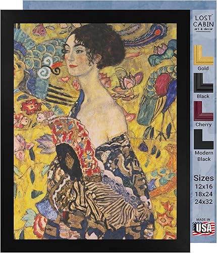 Gustav Klimt Impresión en marco plano negro Reproducción de pinturas de obras de arte finas Regalo de póster enmarcado para decoración de pared